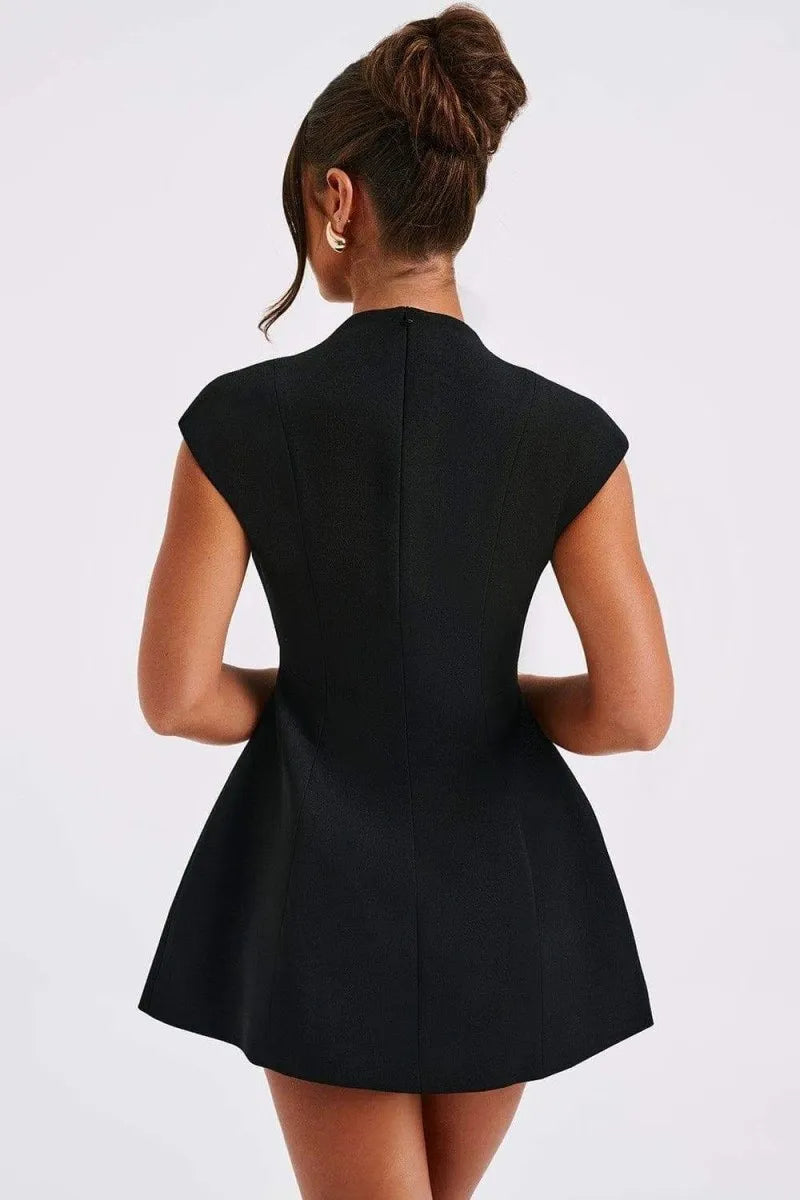 Benthe | Women's Black Elegant Mini Dress with Deep V-neckline
