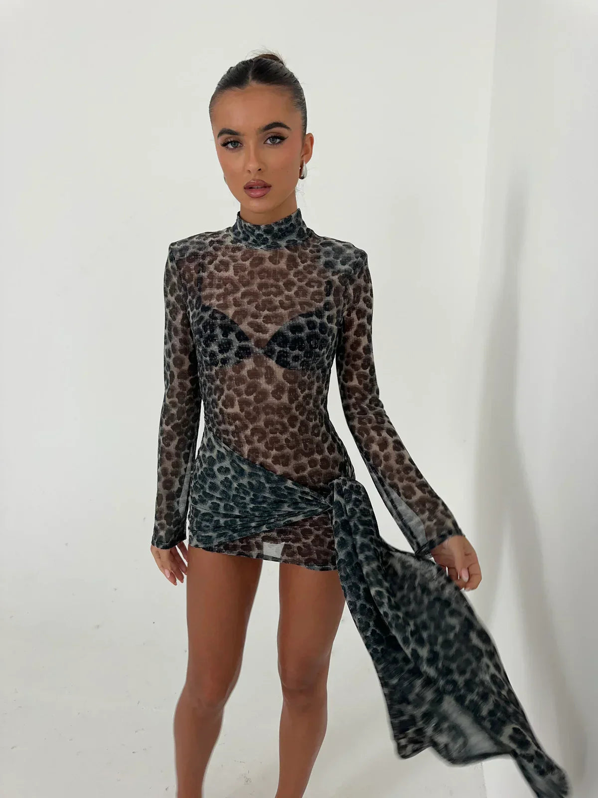 Tess | Women's Mesh Mini Party Dress with Long Sleeves