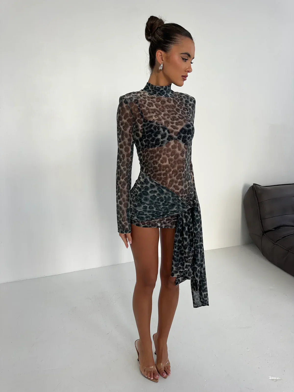 Tess | Women's Mesh Mini Party Dress with Long Sleeves