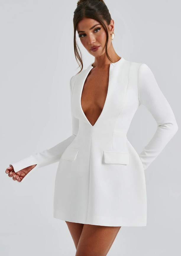 Vera | Women's Long Sleeve Deep V-neck Mini Blazer Dress
