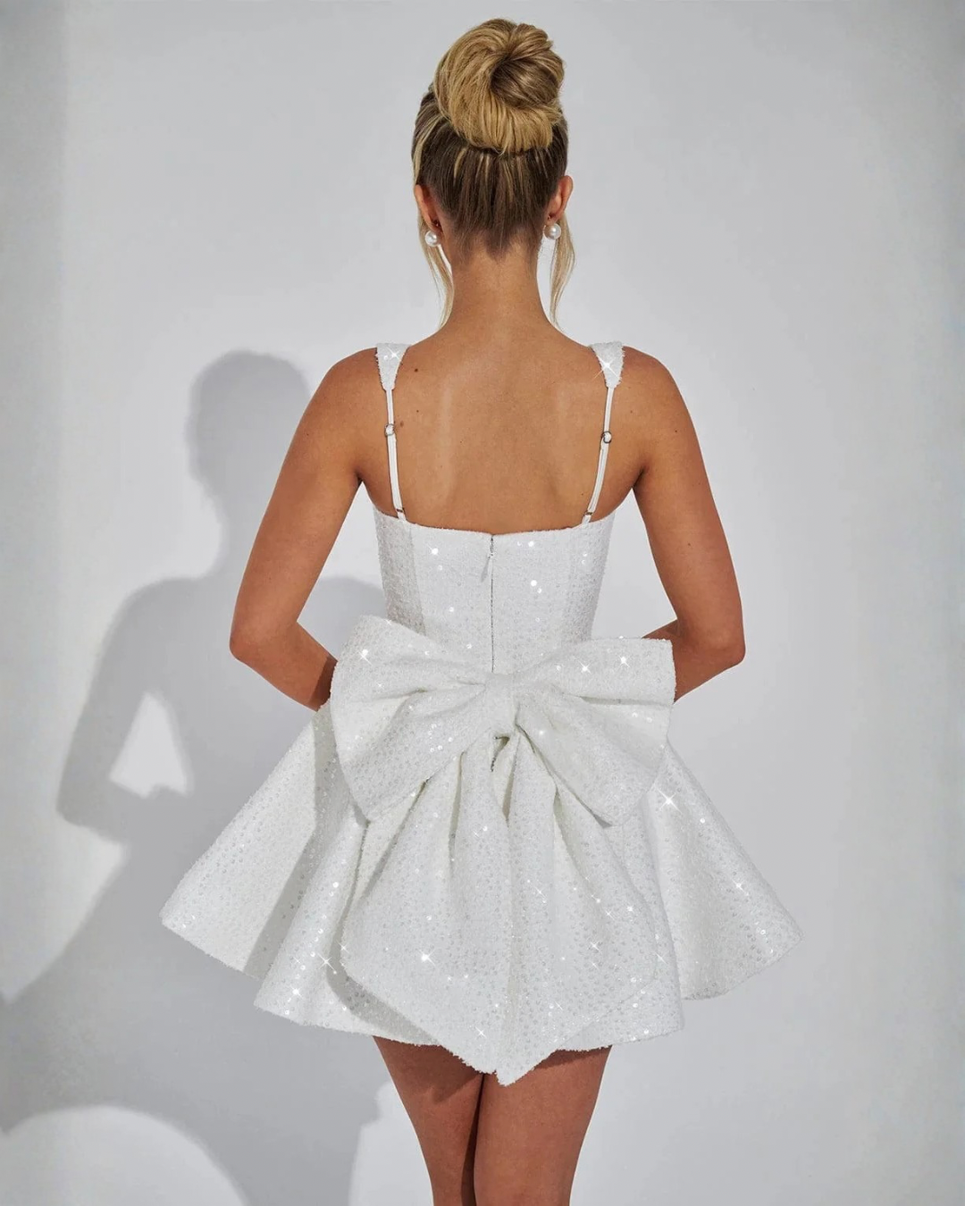 Victoria | Dazzling Sequin Square Neck Bow Mini Dress