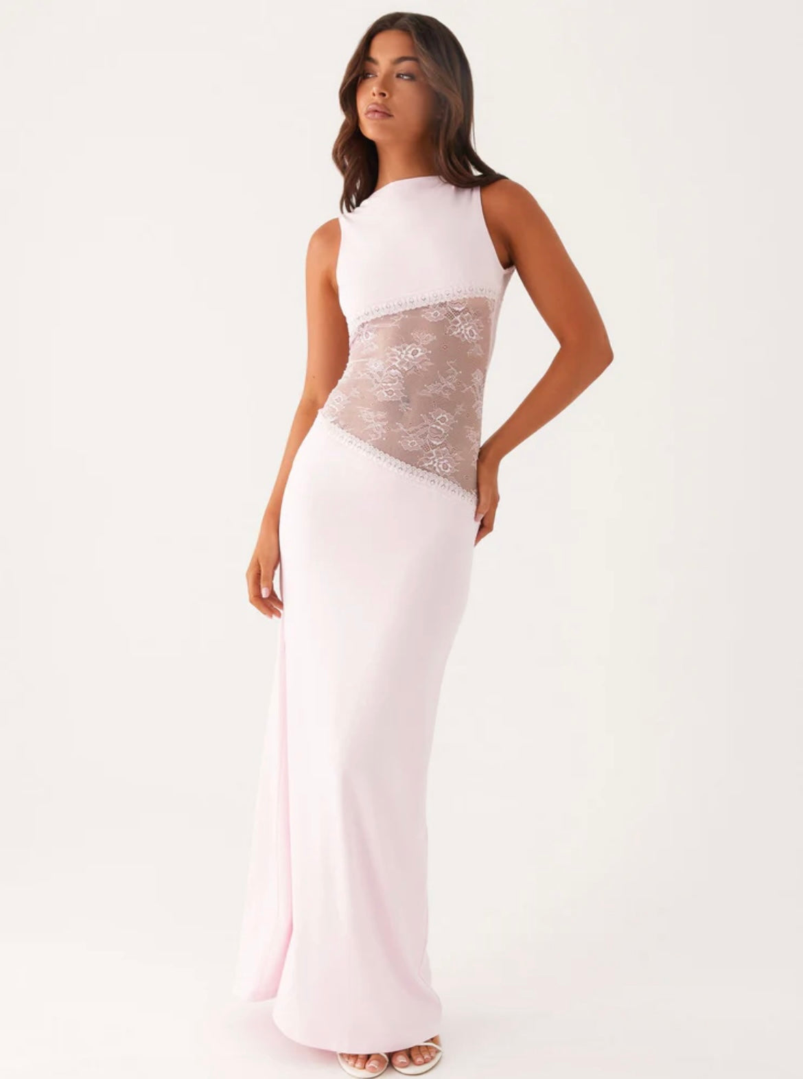 Shelly | Stretchy Round NeckBackless Laced Maxi Dress