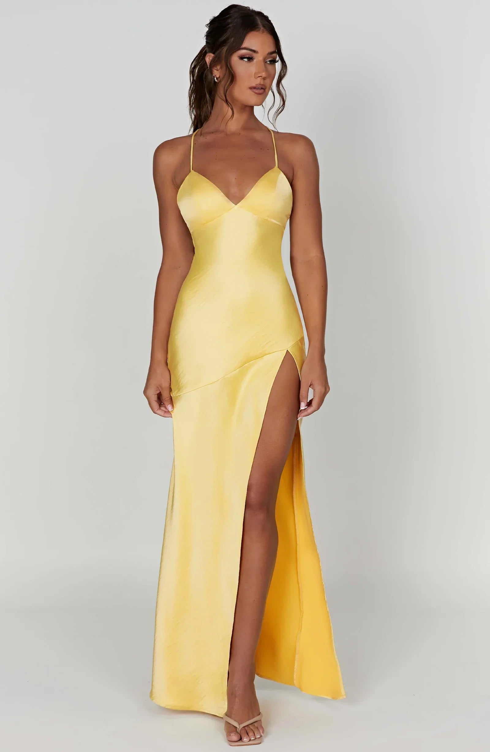 Daisy | Satin Plunge Maxi Dress with Thigh-High Split
