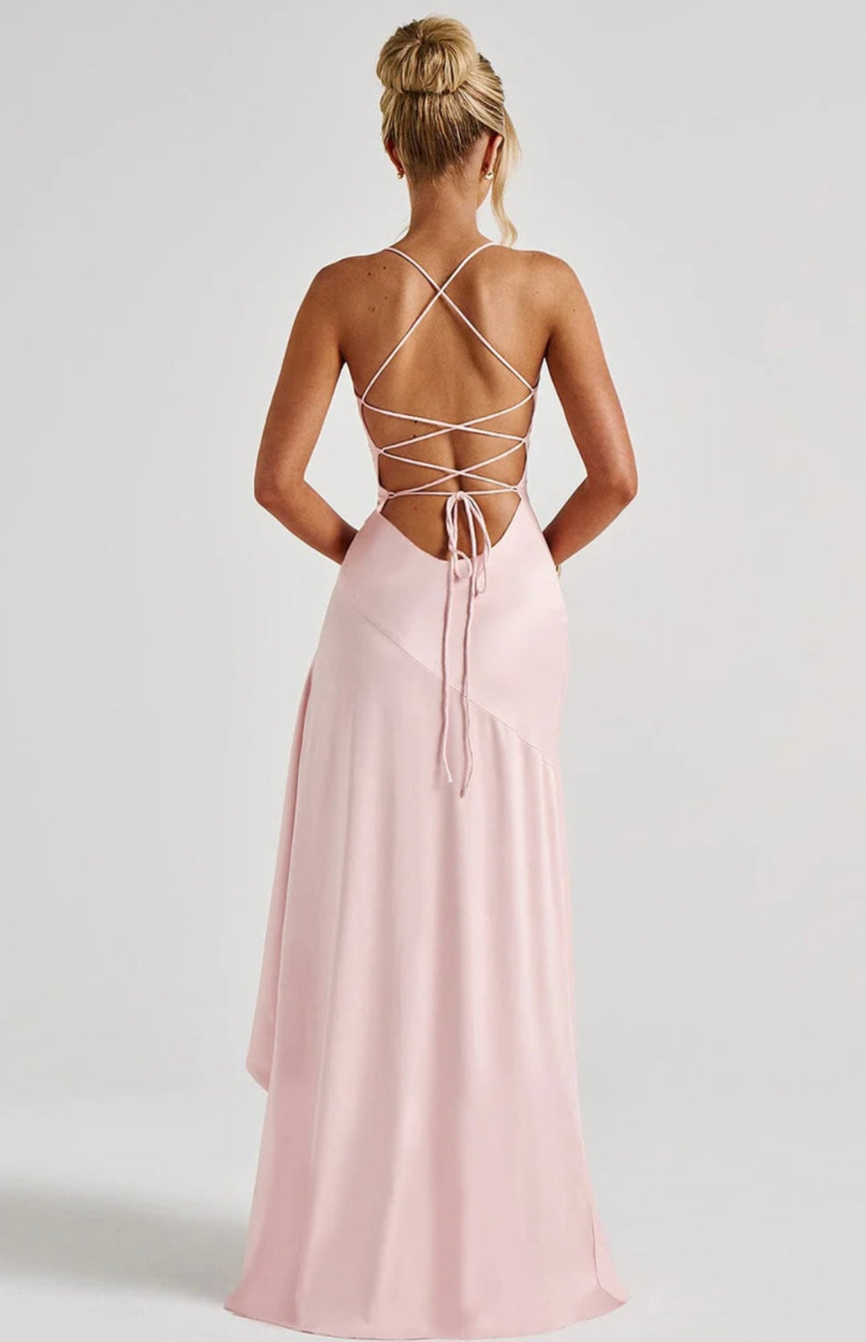 Lucia | High-Low Ruffle Hem Satin Twist Cowl Maxi Dress