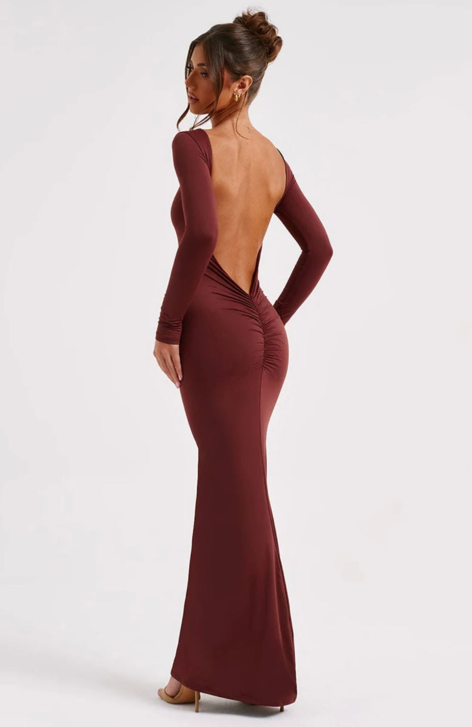 Vivienne | Sculpting Long Sleeve High Neck Open Back Maxi Dress