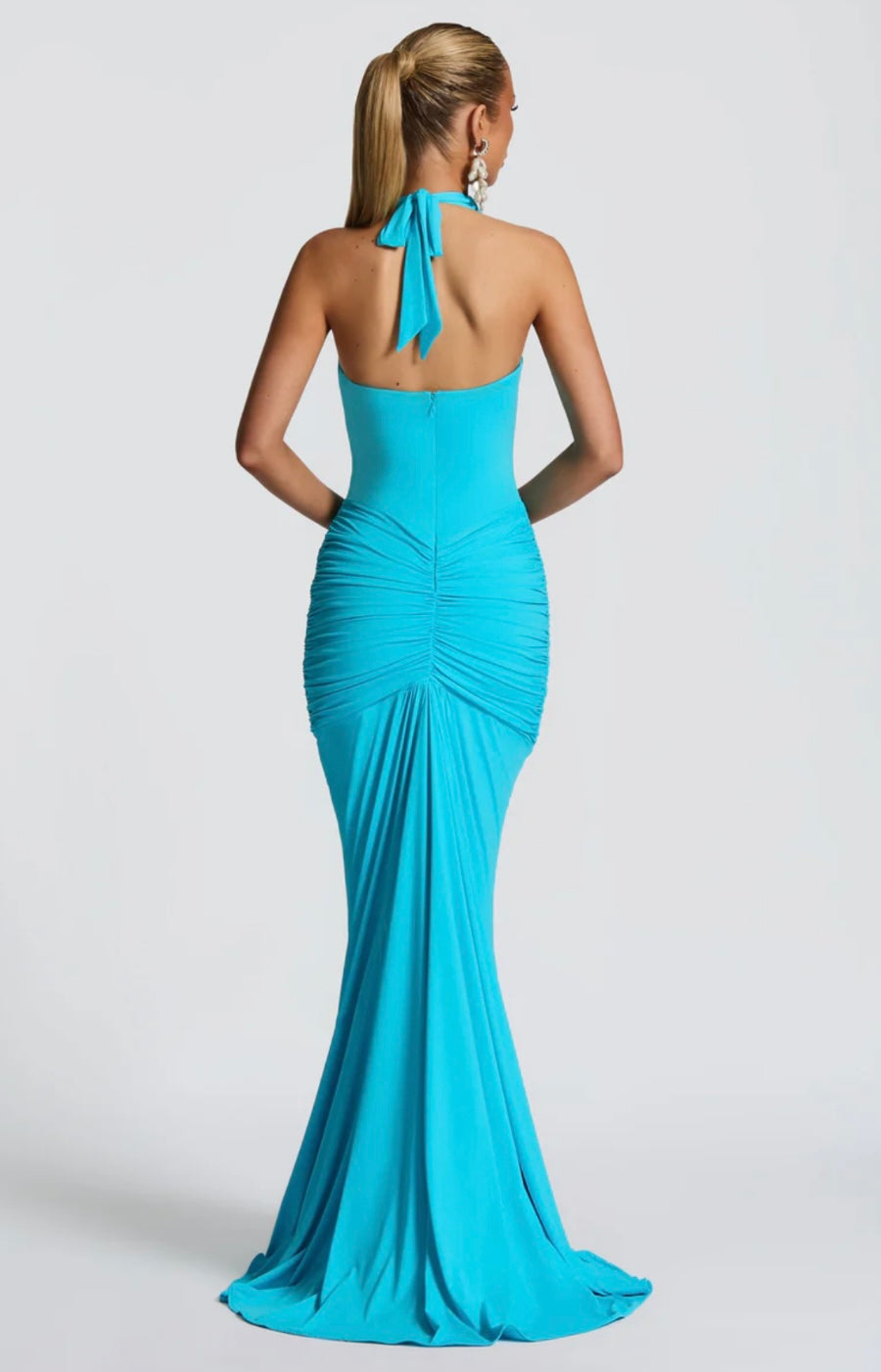 Natasha | Ruched Bodycon Plunging Halter Maxi Dress