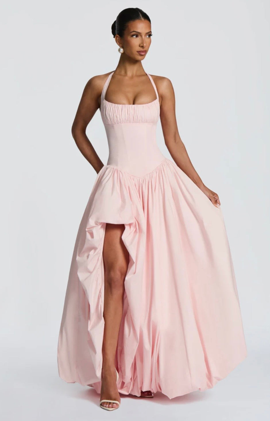 Rosalee | Sculpted Bodice Halter Maxi Dress with Side Split