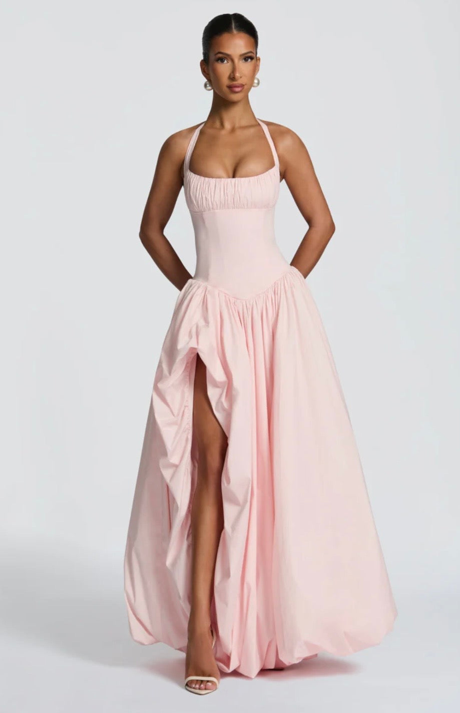 Rosalee | Sculpted Bodice Halter Maxi Dress with Side Split
