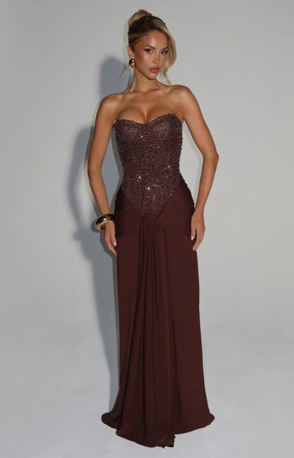 Esmeralda | Sculpted Bustier Embellished Mesh Maxi Dress