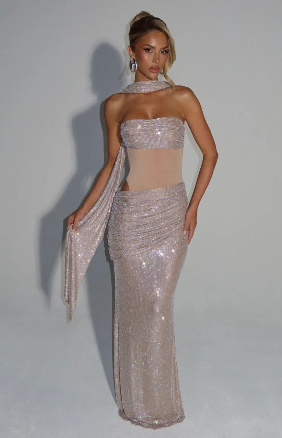 Estelle | Strapless Draped Panel Ruched Maxi Dress