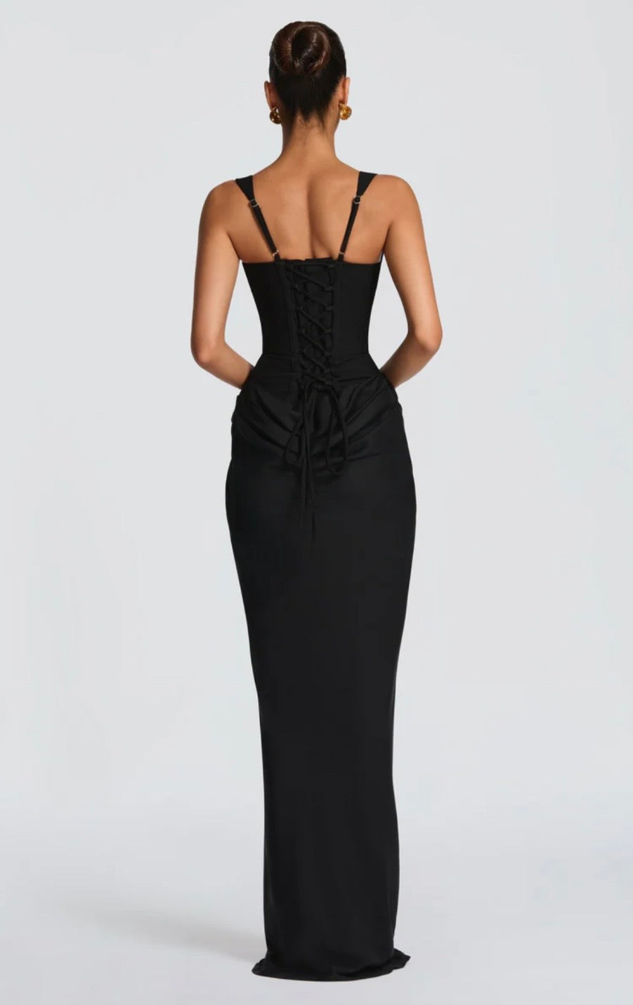 Nina | Sculpted Lowered Waist Square Neck Crepe Maxi Dress