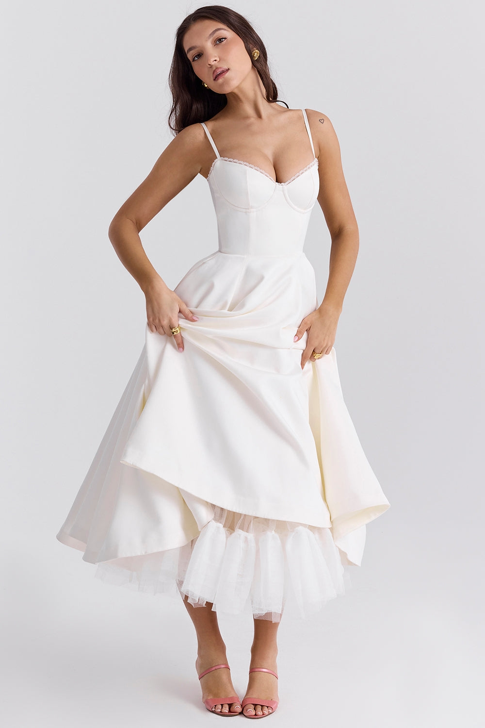 Daisy | Structured Bodice Luxurious Satin Corset Midi Dress
