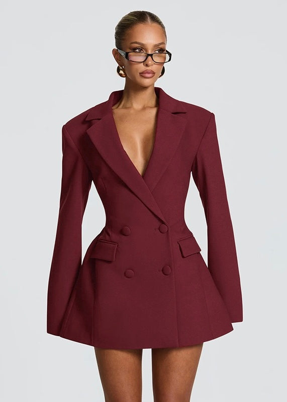 Casey | Structured Sharp Shoulder Plunge Choker Tailored Mini Dress