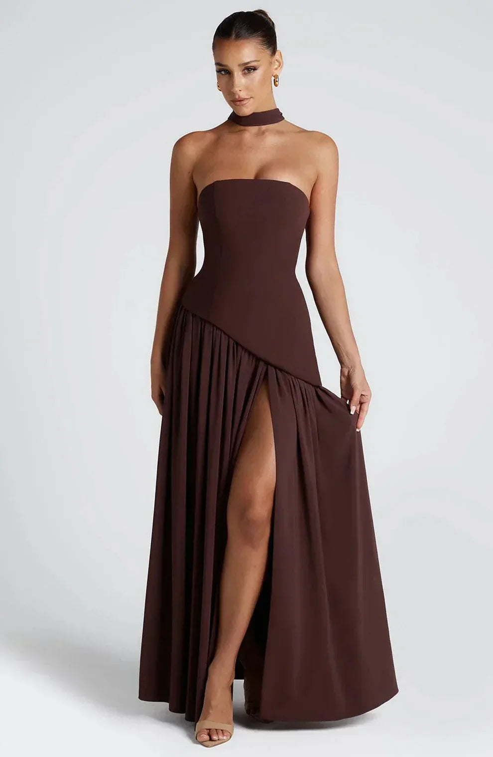 Donna | Asymmetrical Strapless Sculpted Maxi Dress