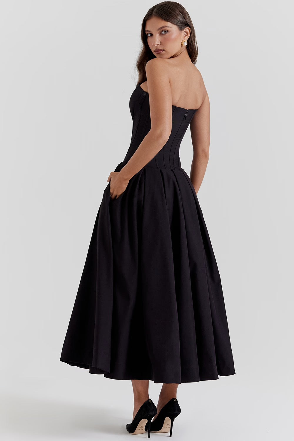 Nyssa | Full Pleated Romantic Silhouette Boned Corset Midi Dress