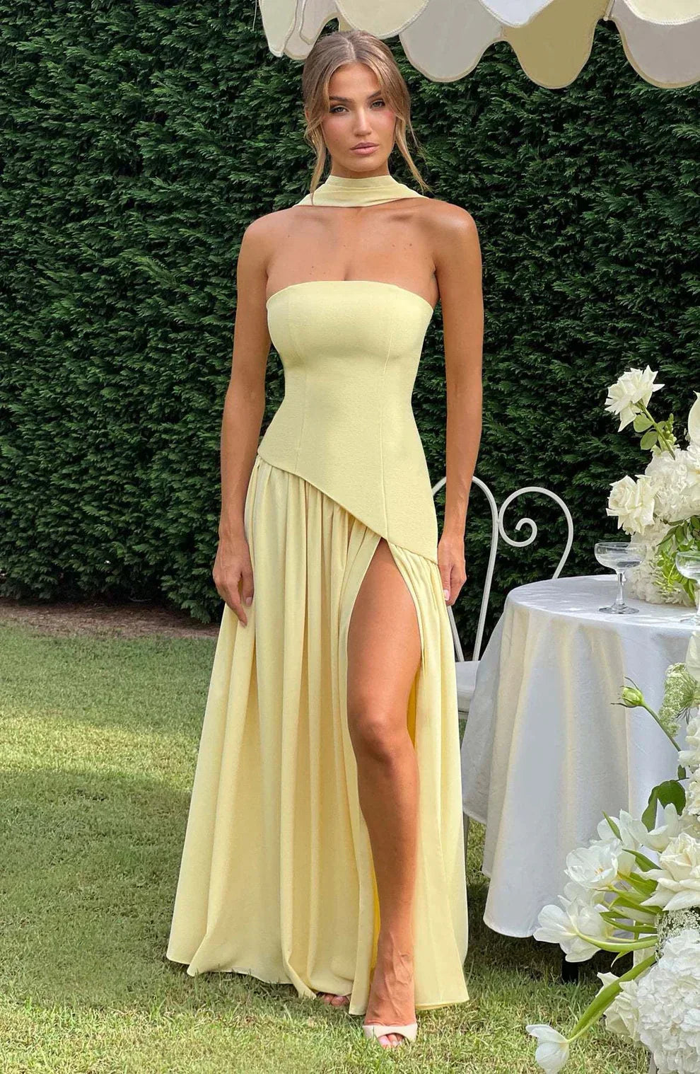 Donna | Asymmetrical Strapless Sculpted Maxi Dress