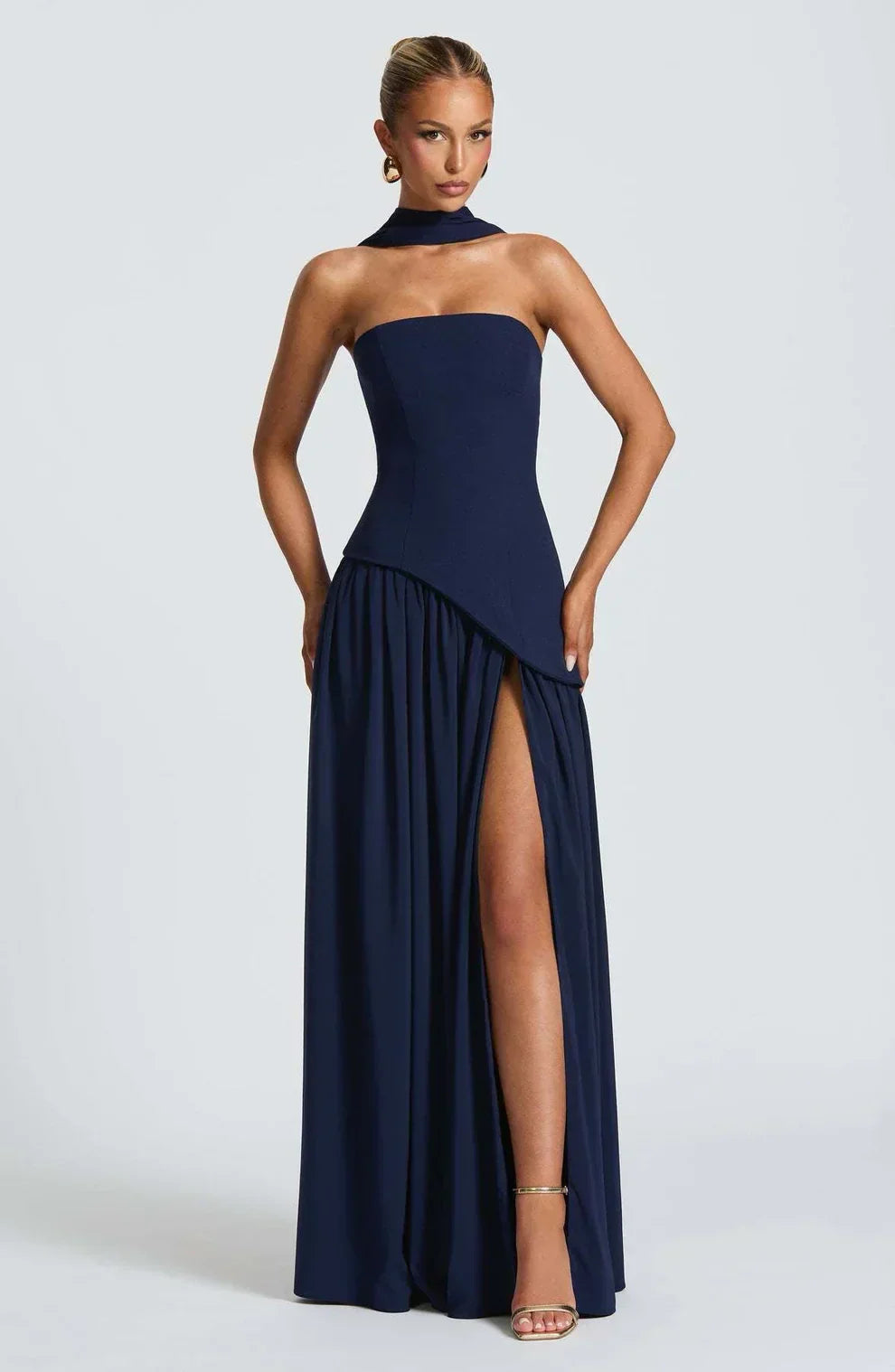 Donna | Asymmetrical Strapless Sculpted Maxi Dress