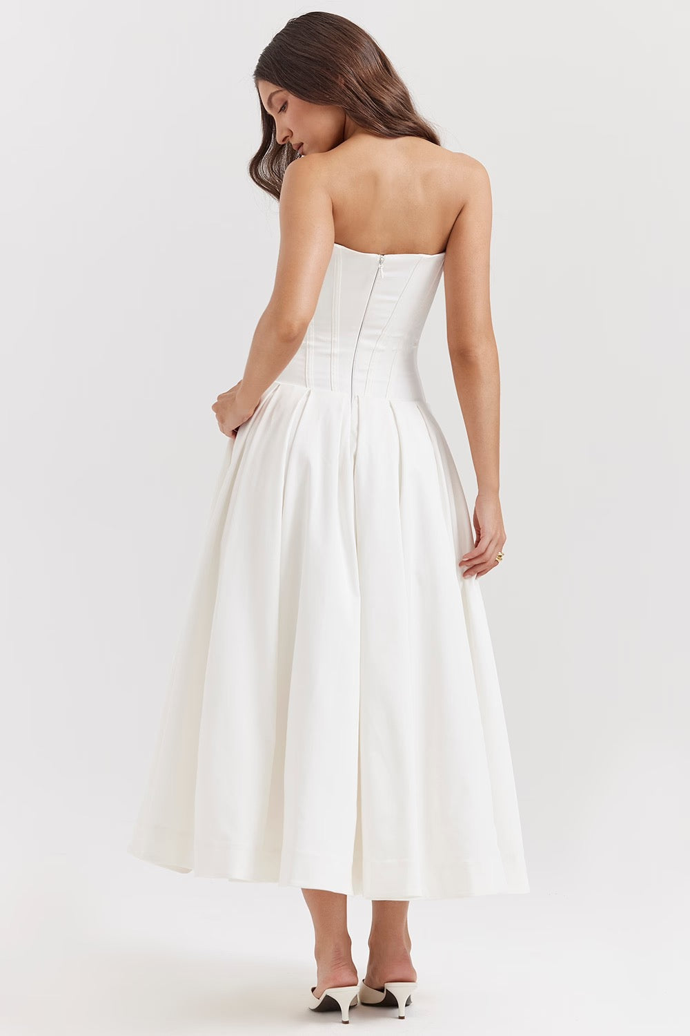 Nyssa | Full Pleated Romantic Silhouette Boned Corset Midi Dress