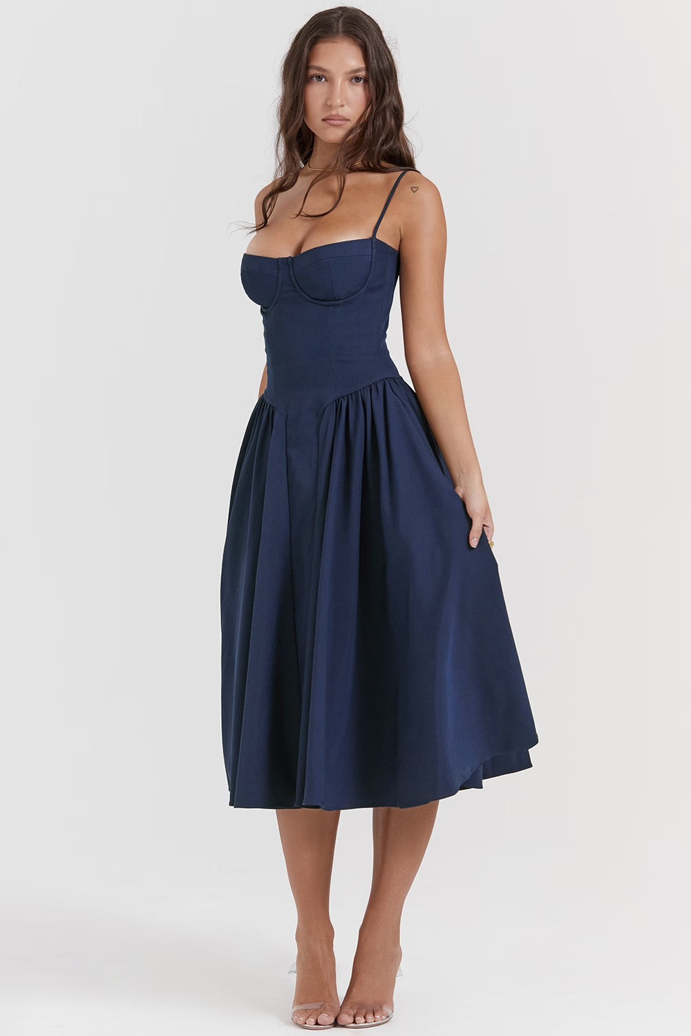 Charlotte | Underwired Sweetheart Twill Corset Midi Dress