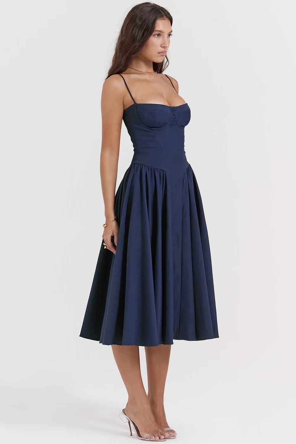 Charlotte | Underwired Sweetheart Twill Corset Midi Dress