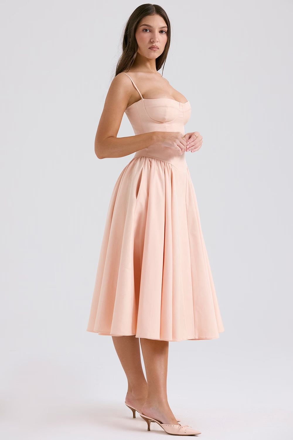 Charlotte | Underwired Sweetheart Twill Corset Midi Dress