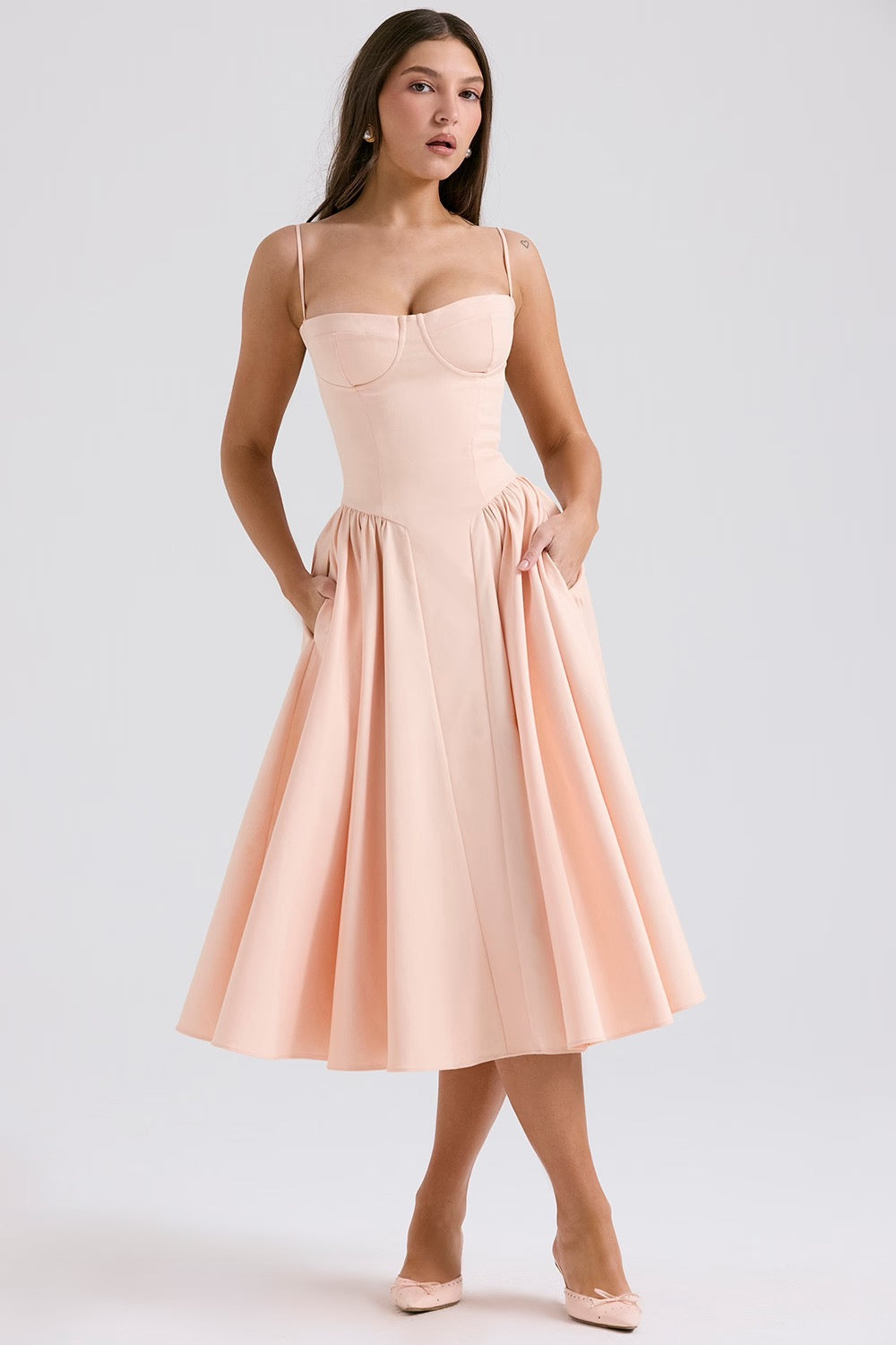 Charlotte | Underwired Sweetheart Twill Corset Midi Dress