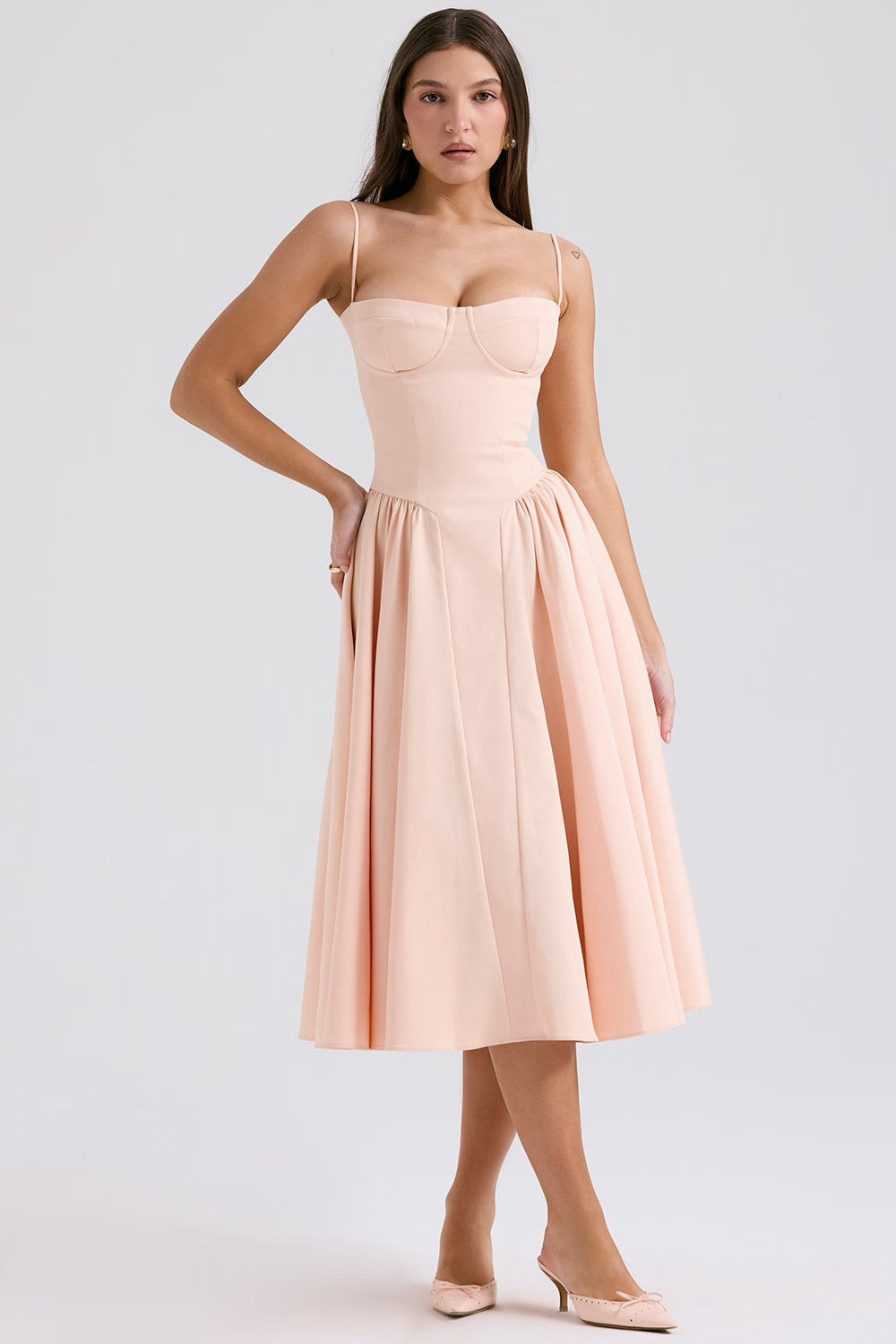 Charlotte | Underwired Sweetheart Twill Corset Midi Dress