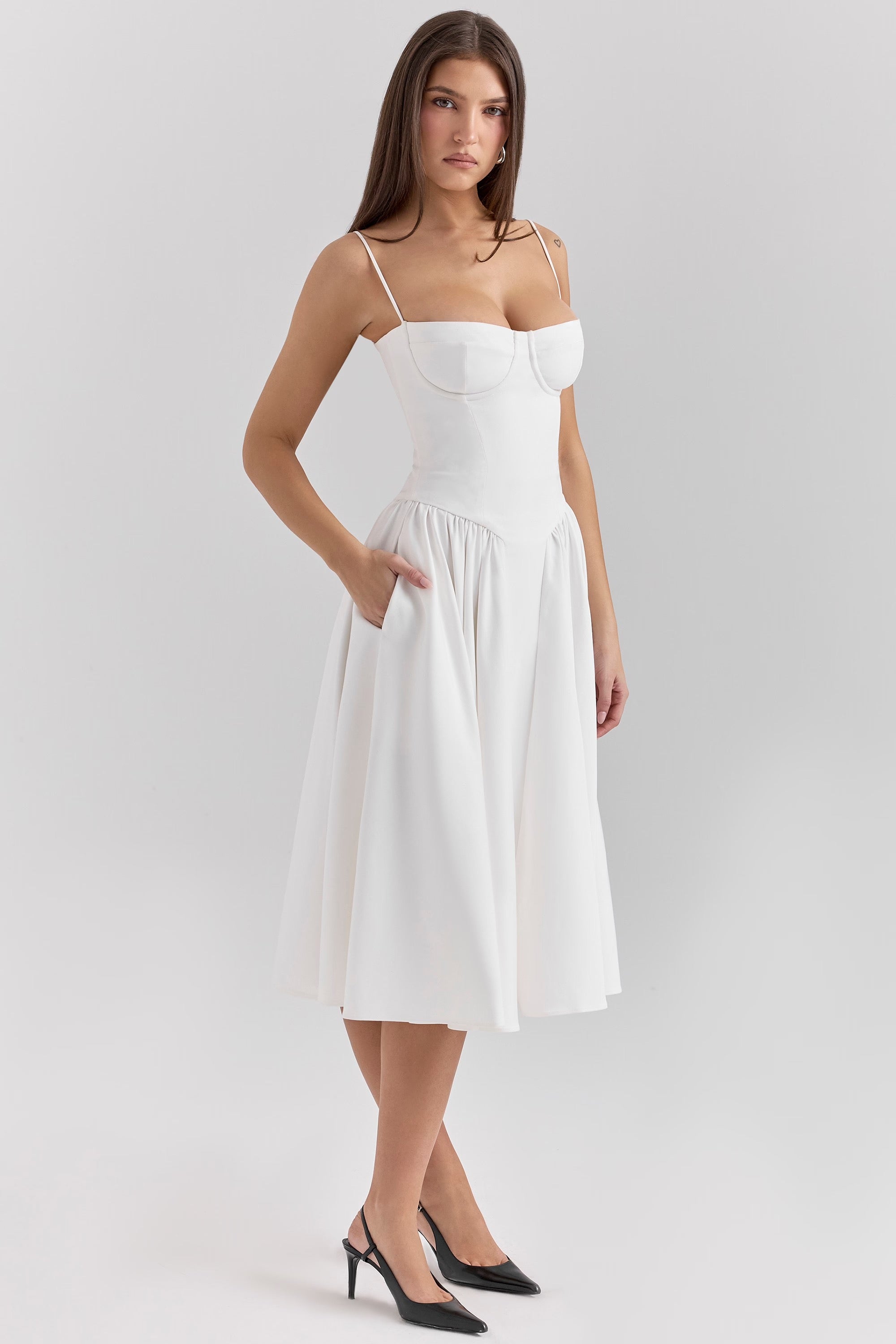 Charlotte | Underwired Sweetheart Twill Corset Midi Dress