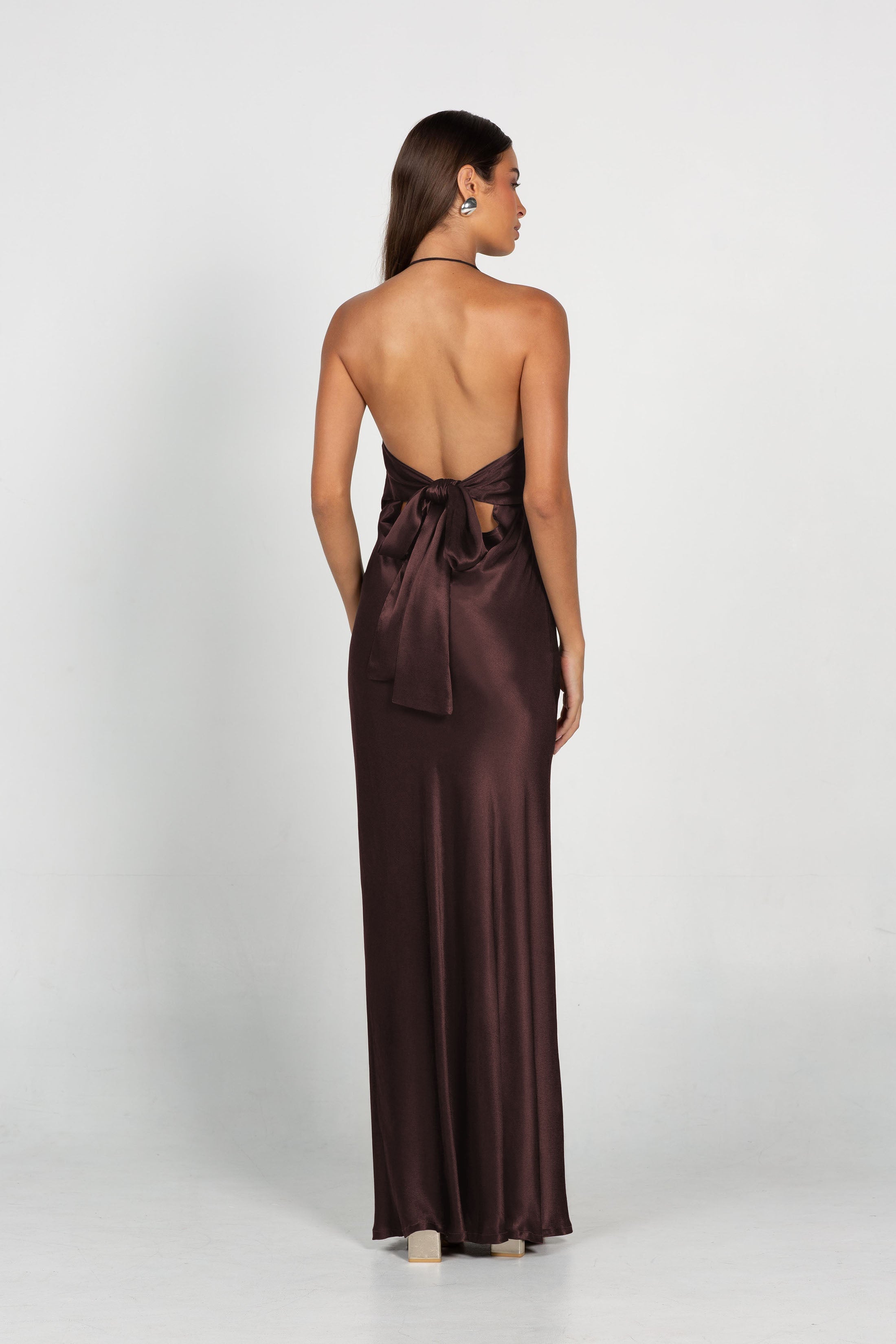Euredice | Into Love Halter Maxi Dress High-Shine Satin Bridesmaid Gown