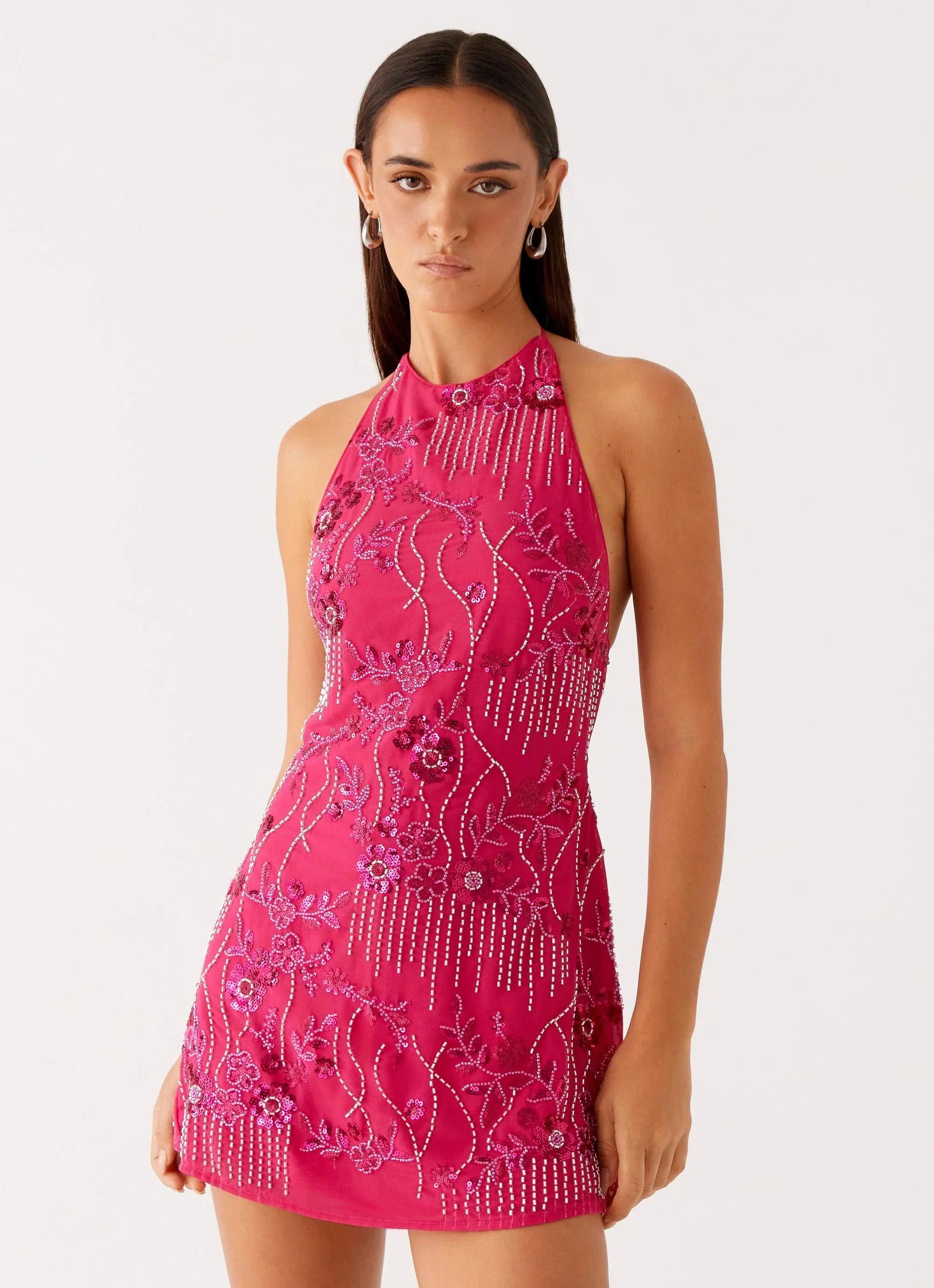 Bianca | High Neck Open Back Floral Mini Dress