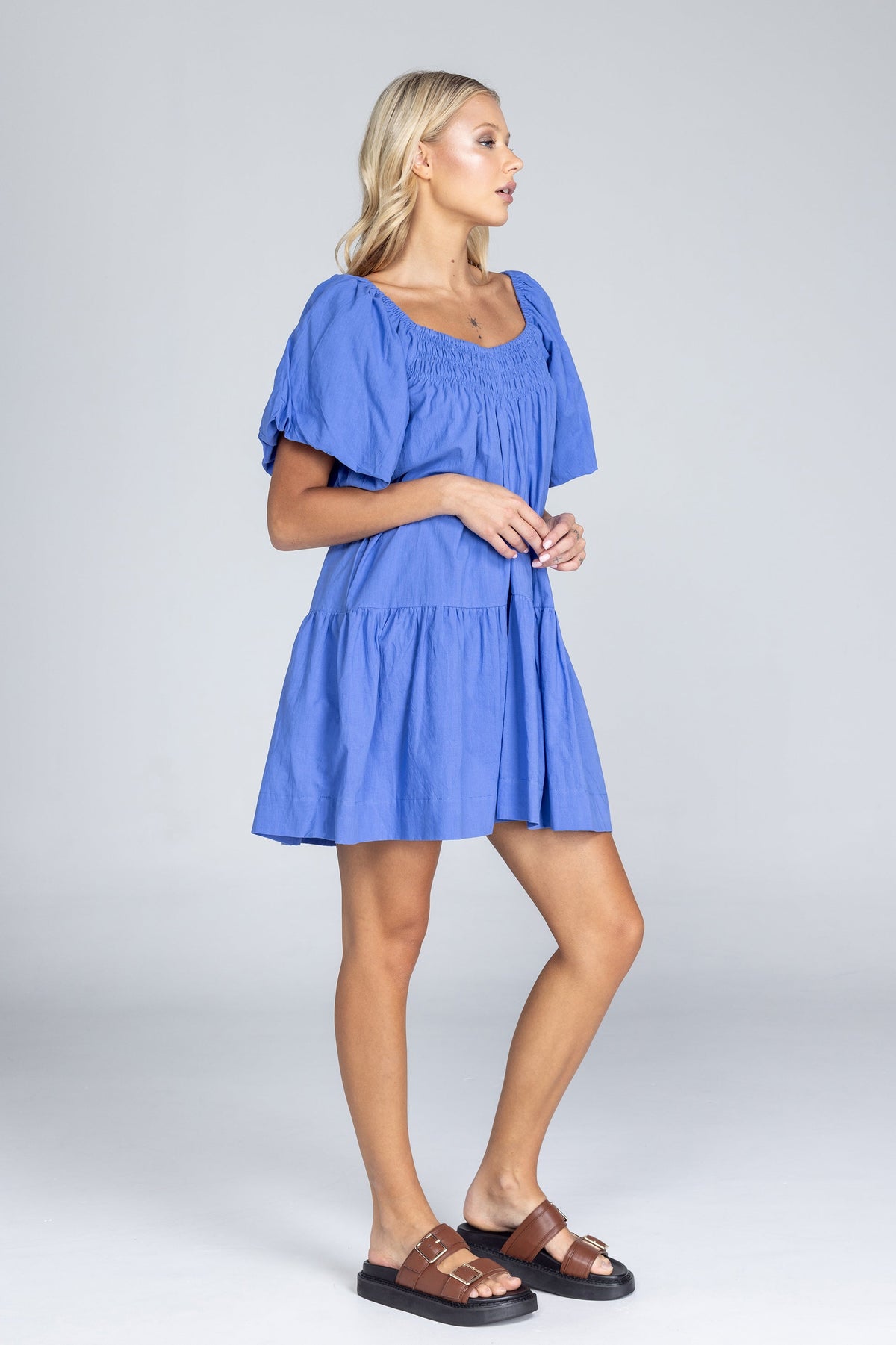Becka | Juniper Blue Cotton Tiered Mini Dress