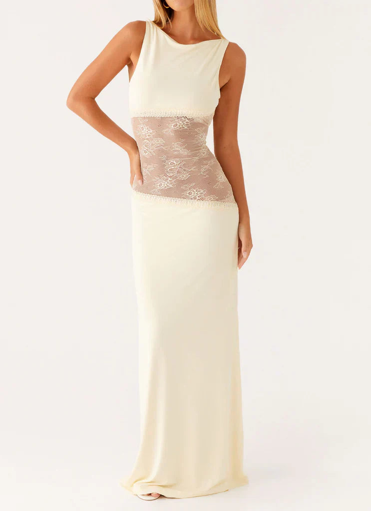Lucinda | Open Back Lace Panel Maxi Dress