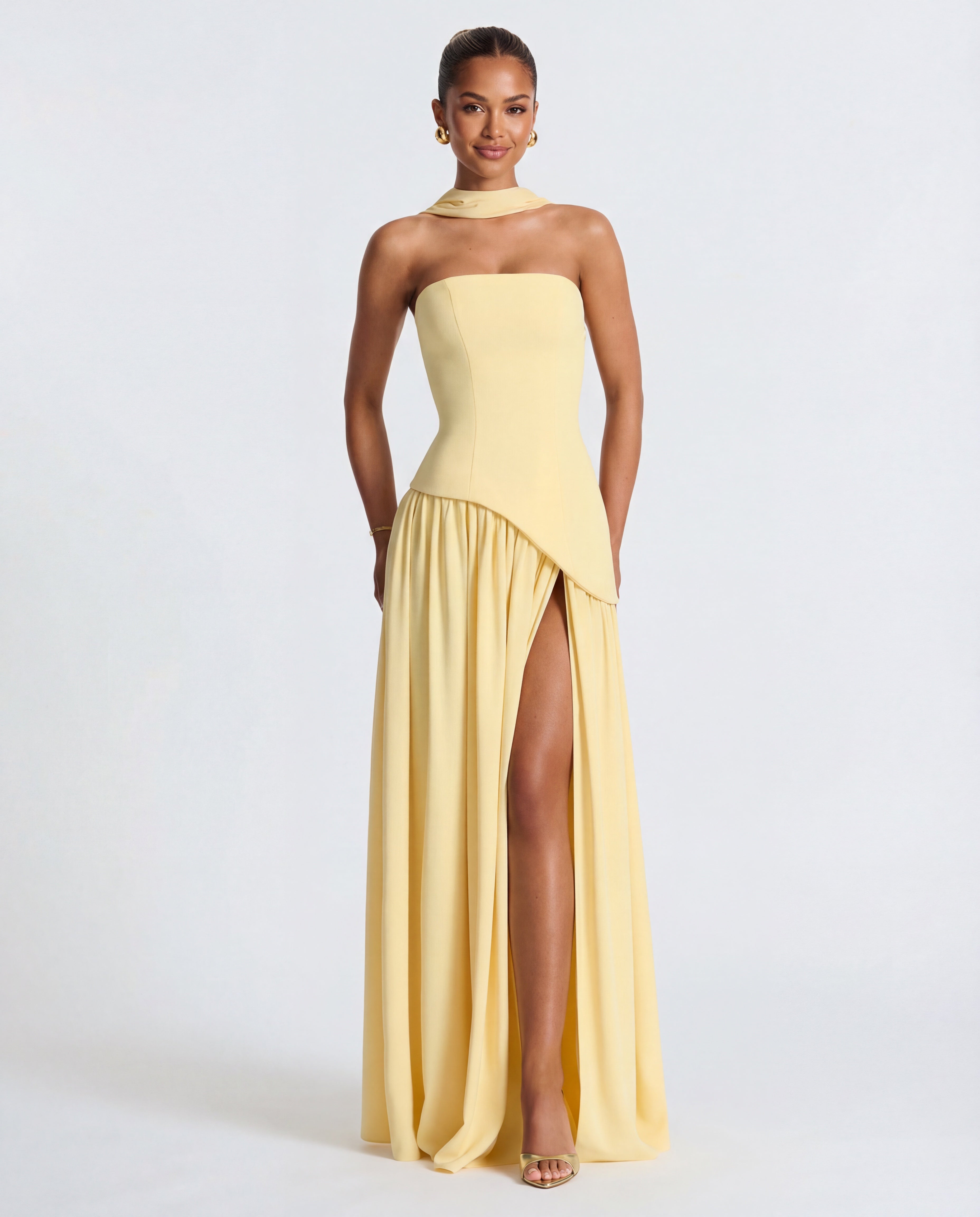 Aveline | Strapless Maxi Dress Thigh-High Split