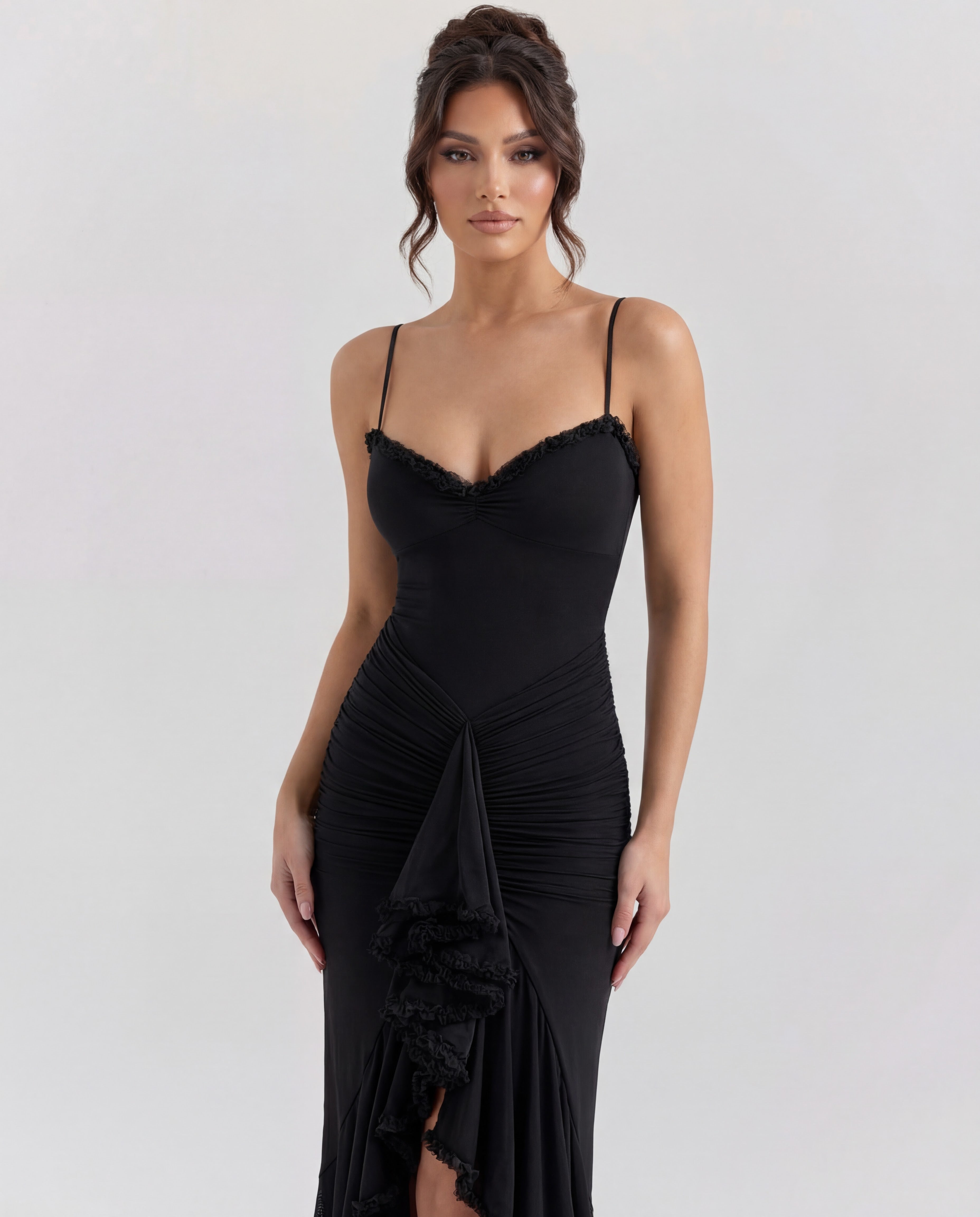 Mona | Cascading Ruffle Sweetheart Ruched Maxi Dress