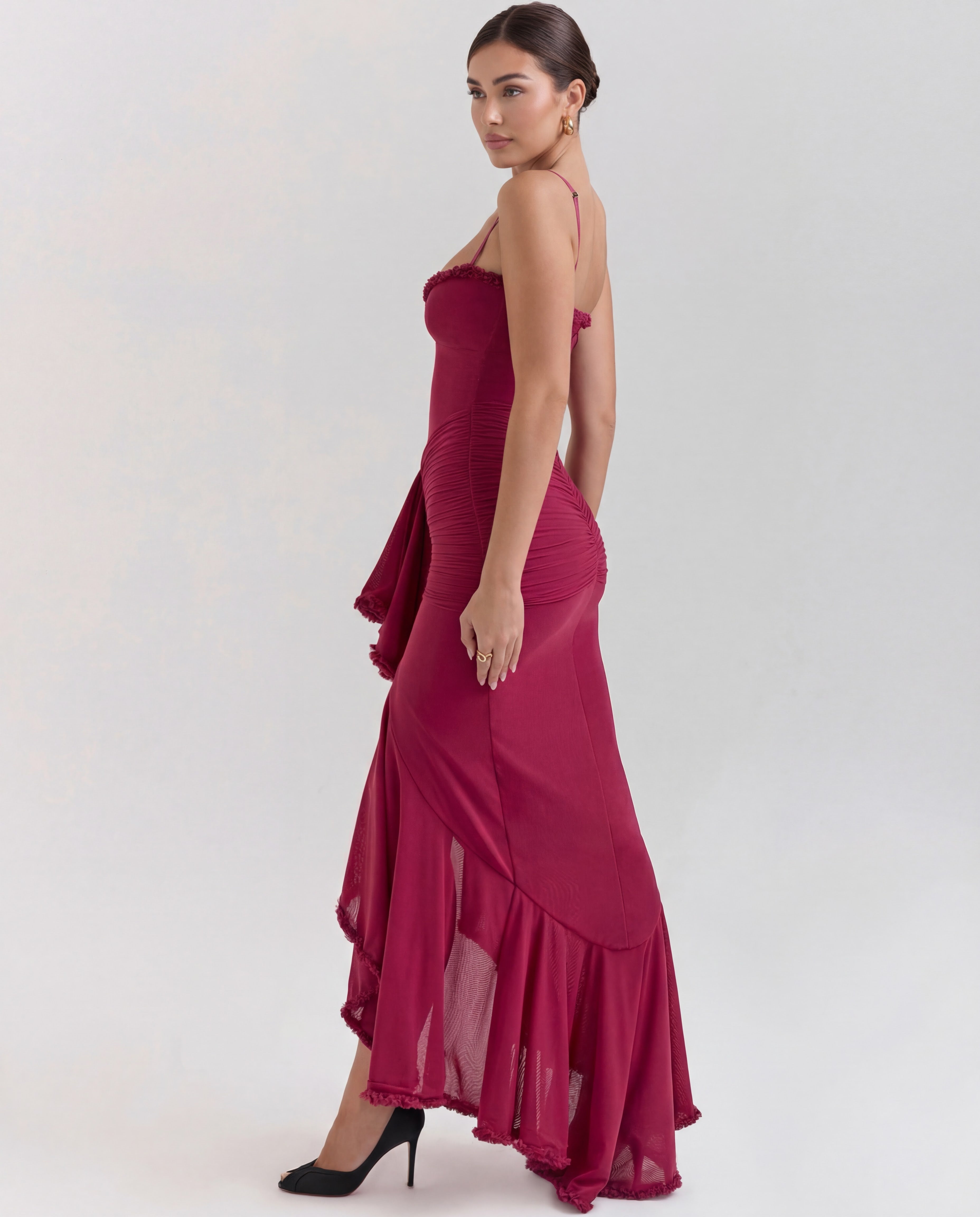 Mona | Cascading Ruffle Sweetheart Ruched Maxi Dress