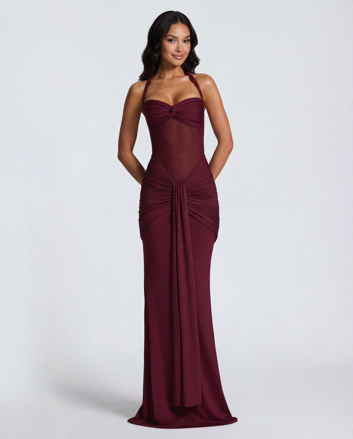 Rosabella | Radiant Yellow Halter Neck Ruched Maxi Dress