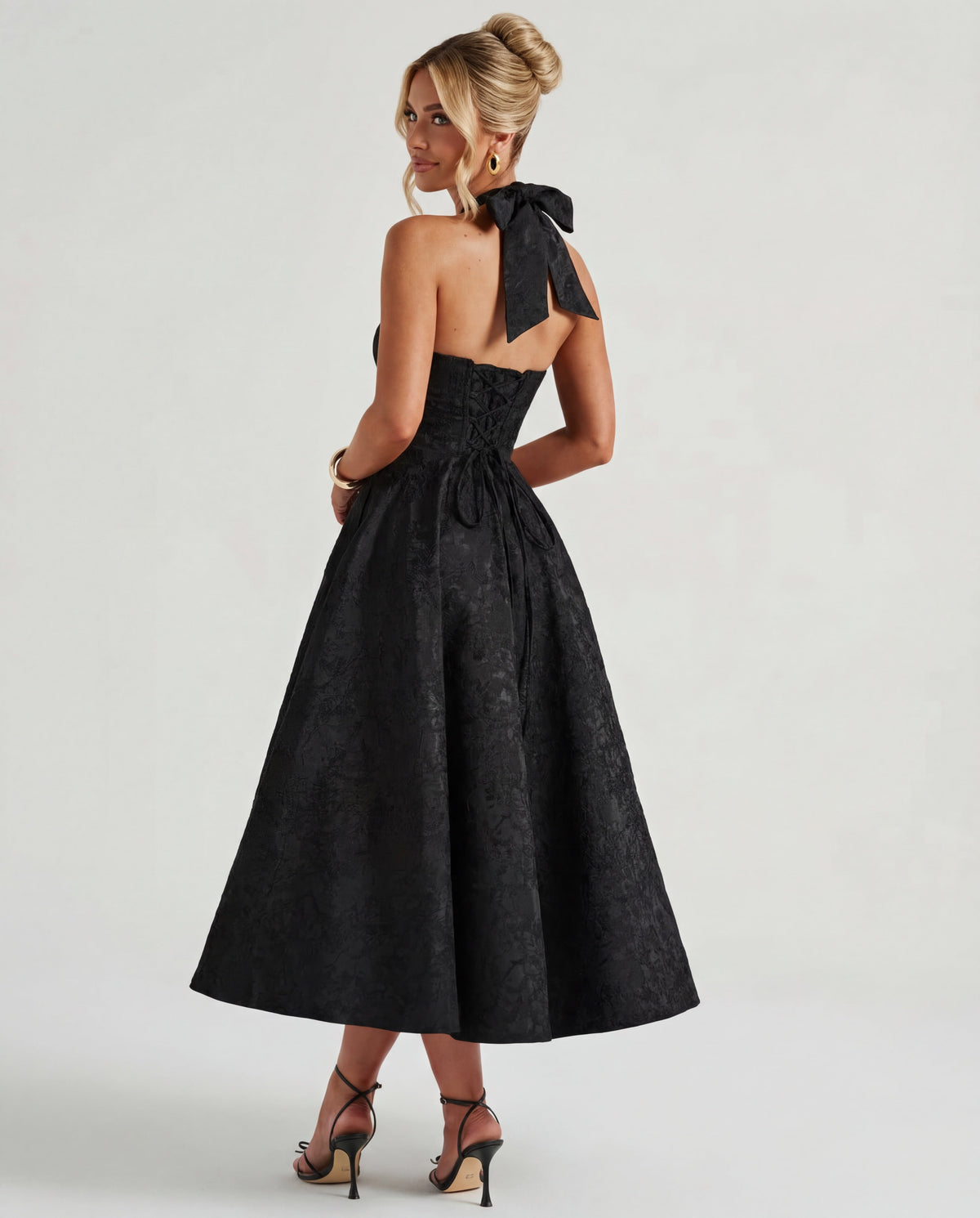 Evelyn | Halterneck Bustier Textured Jacquard Midi Dress
