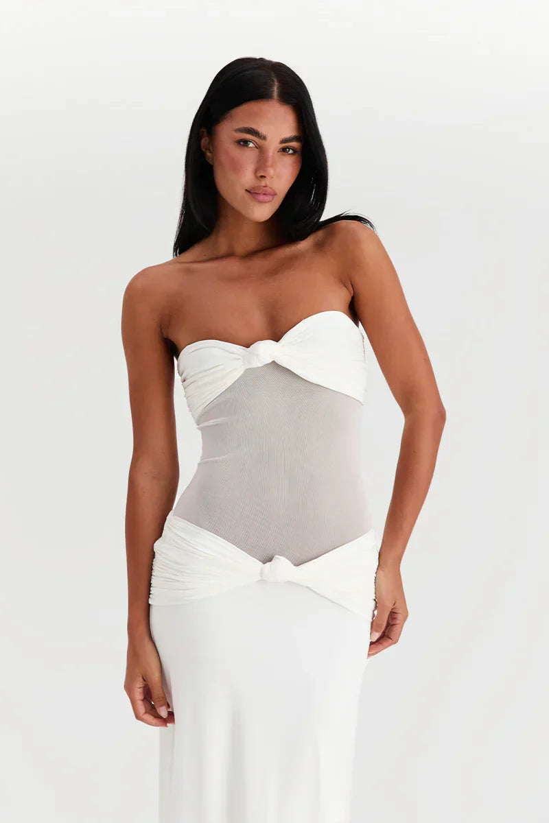 Eleina | Twist-Knot Mesh Panel Maxi Dress