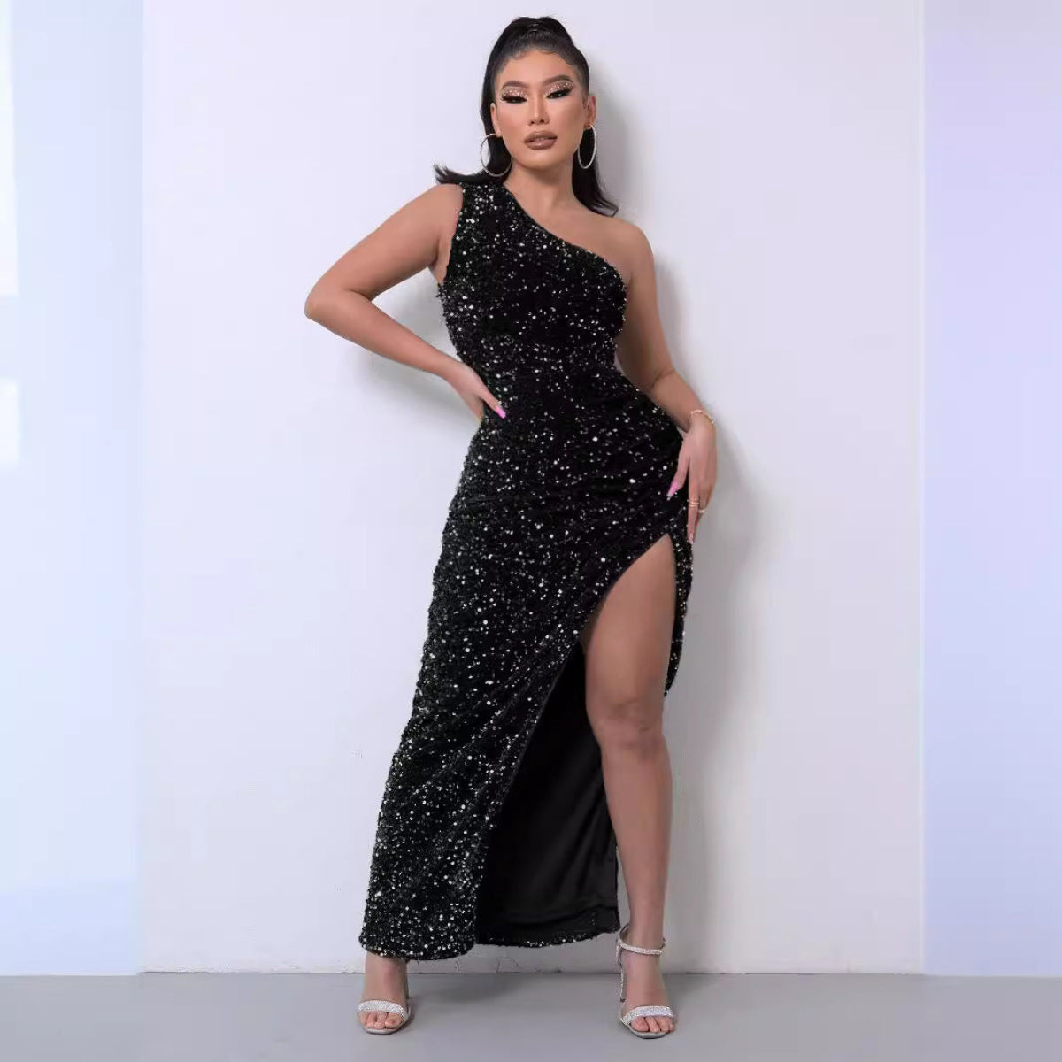 Celine | Glamour One-Shoulder Sequin Dress