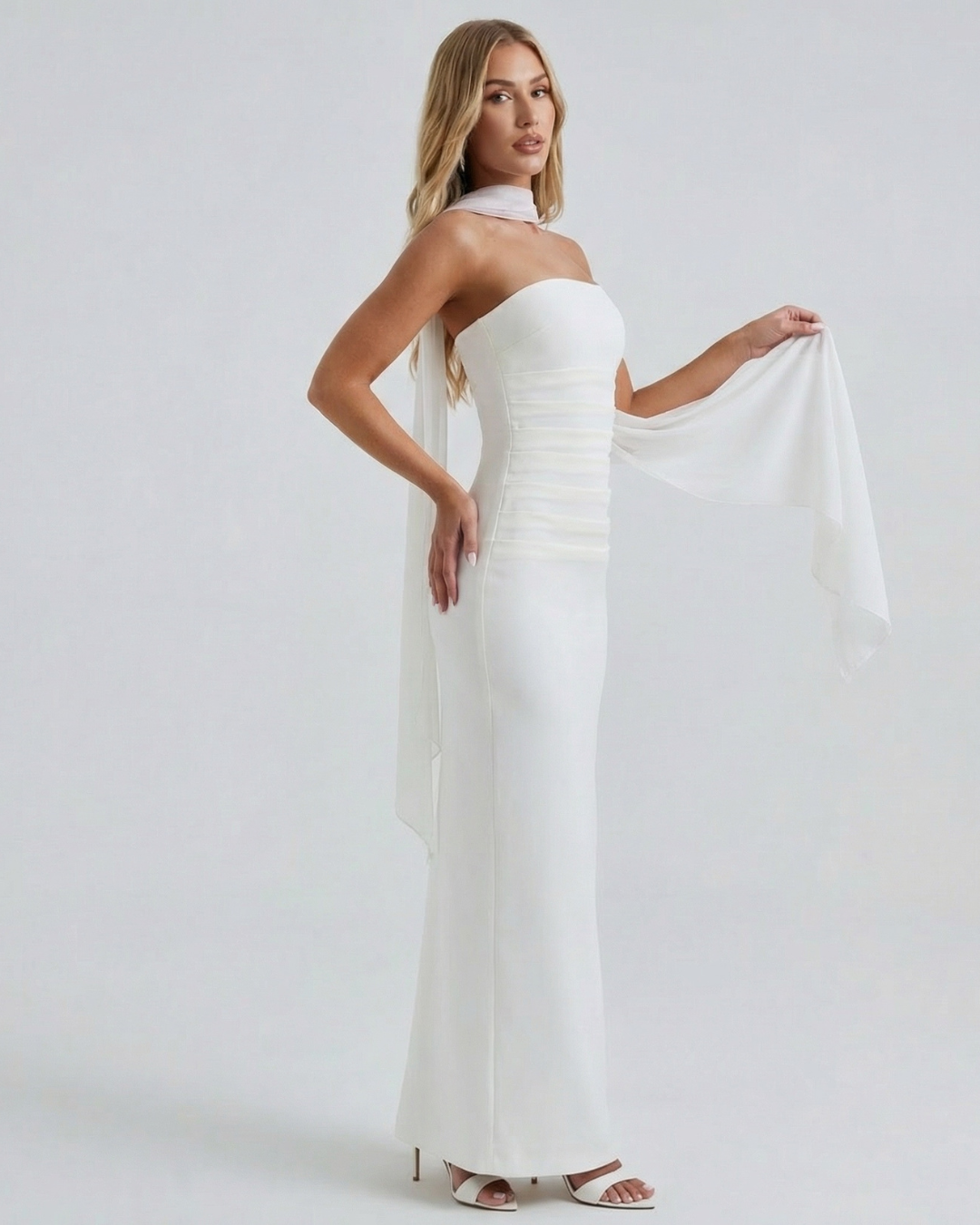 Ella | Strapless Sculpting Maxi Dress with Removable Mesh Scarf