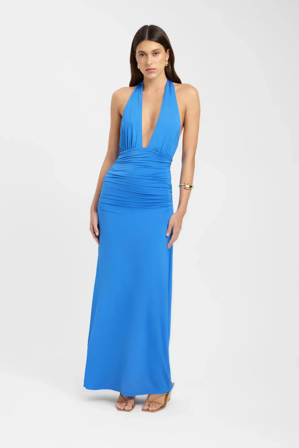 Ophelia | Open Back Ruched Plunging Maxi Dress