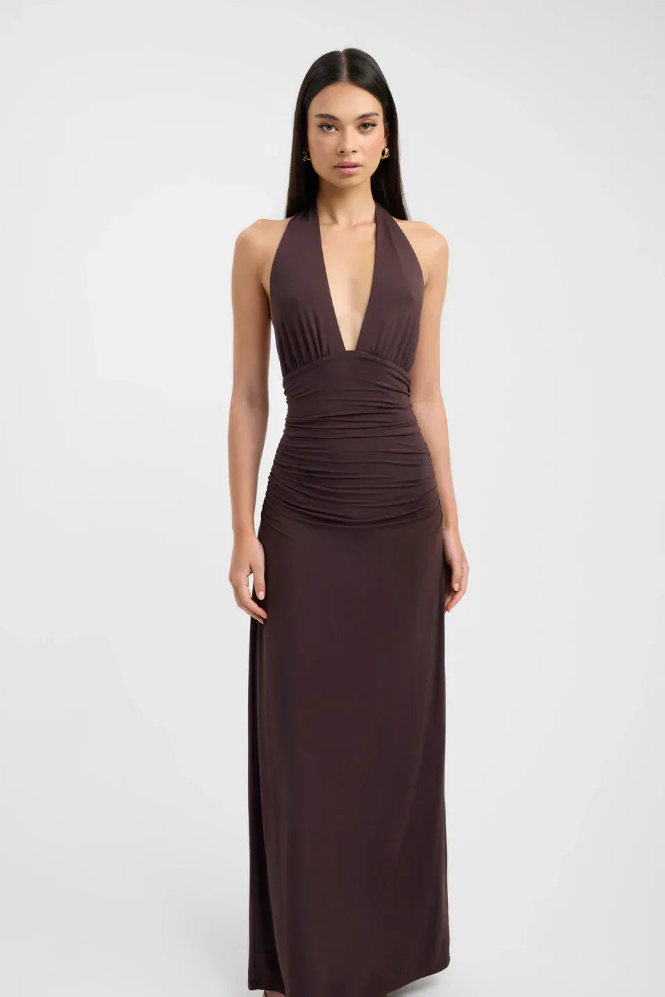 Ophelia | Open Back Ruched Plunging Maxi Dress