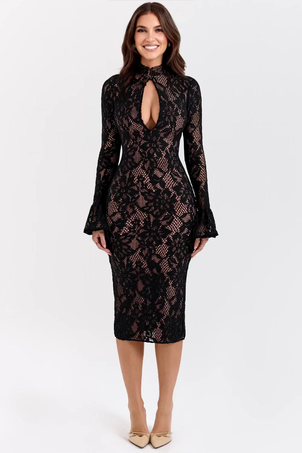 Rosita | Floral Knitted Lace Midi Dress