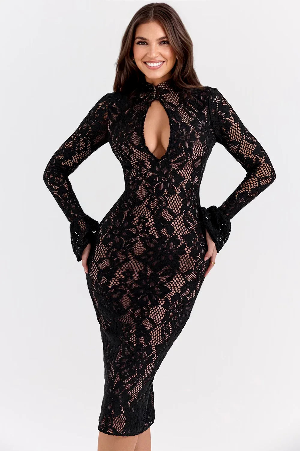 Rosita | Floral Knitted Lace Midi Dress