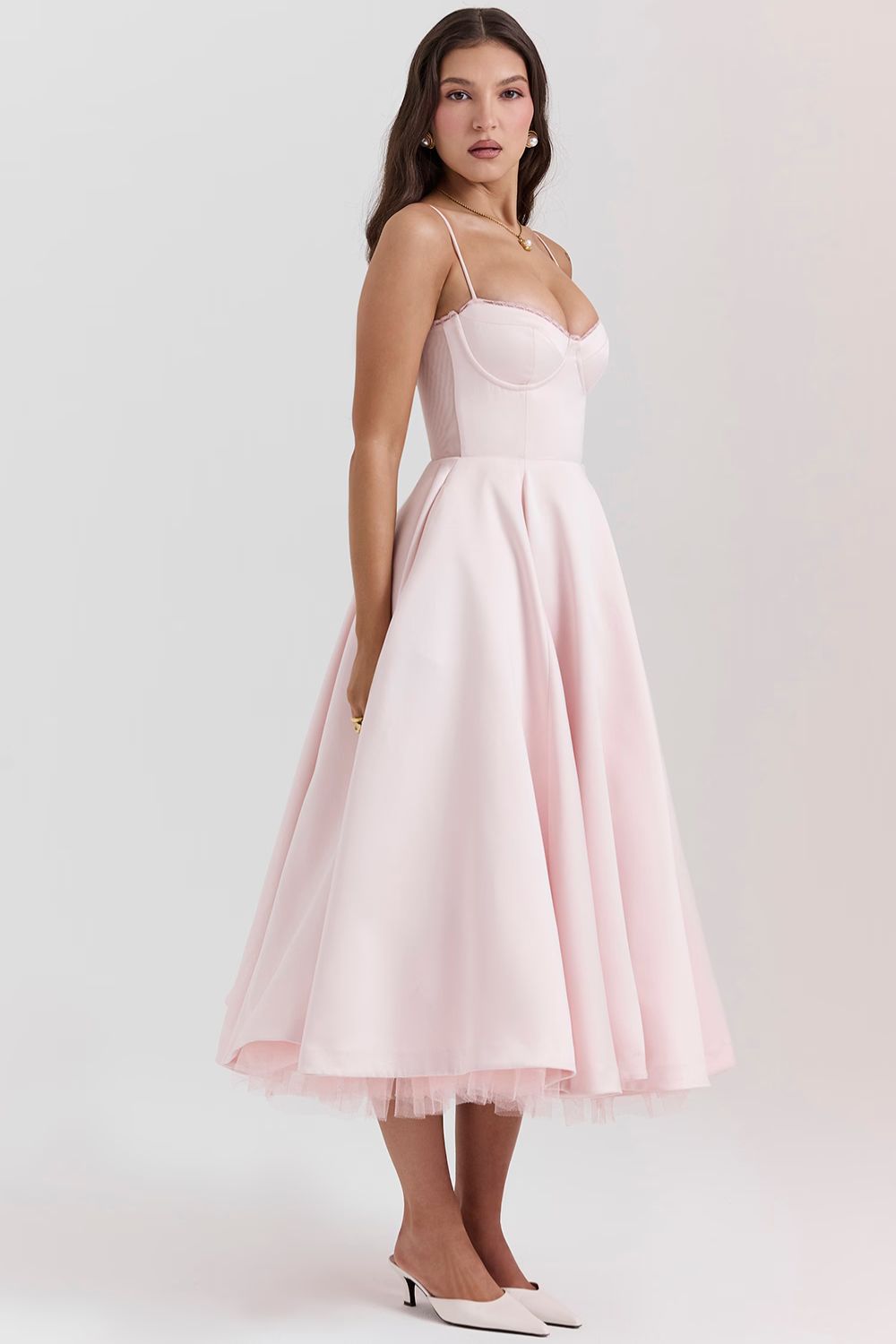 Daisy | Structured Bodice Luxurious Satin Corset Midi Dress