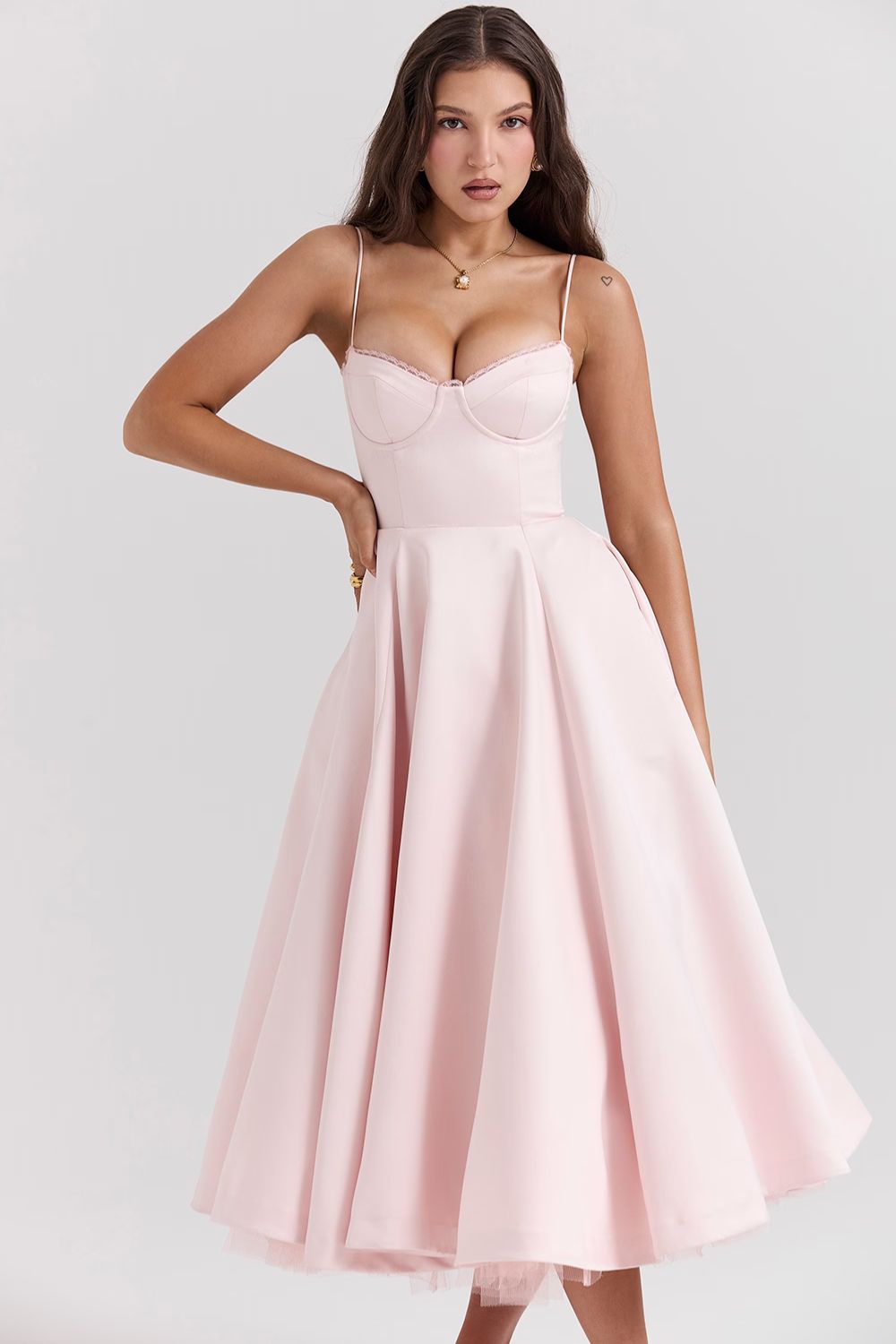 Daisy | Structured Bodice Luxurious Satin Corset Midi Dress