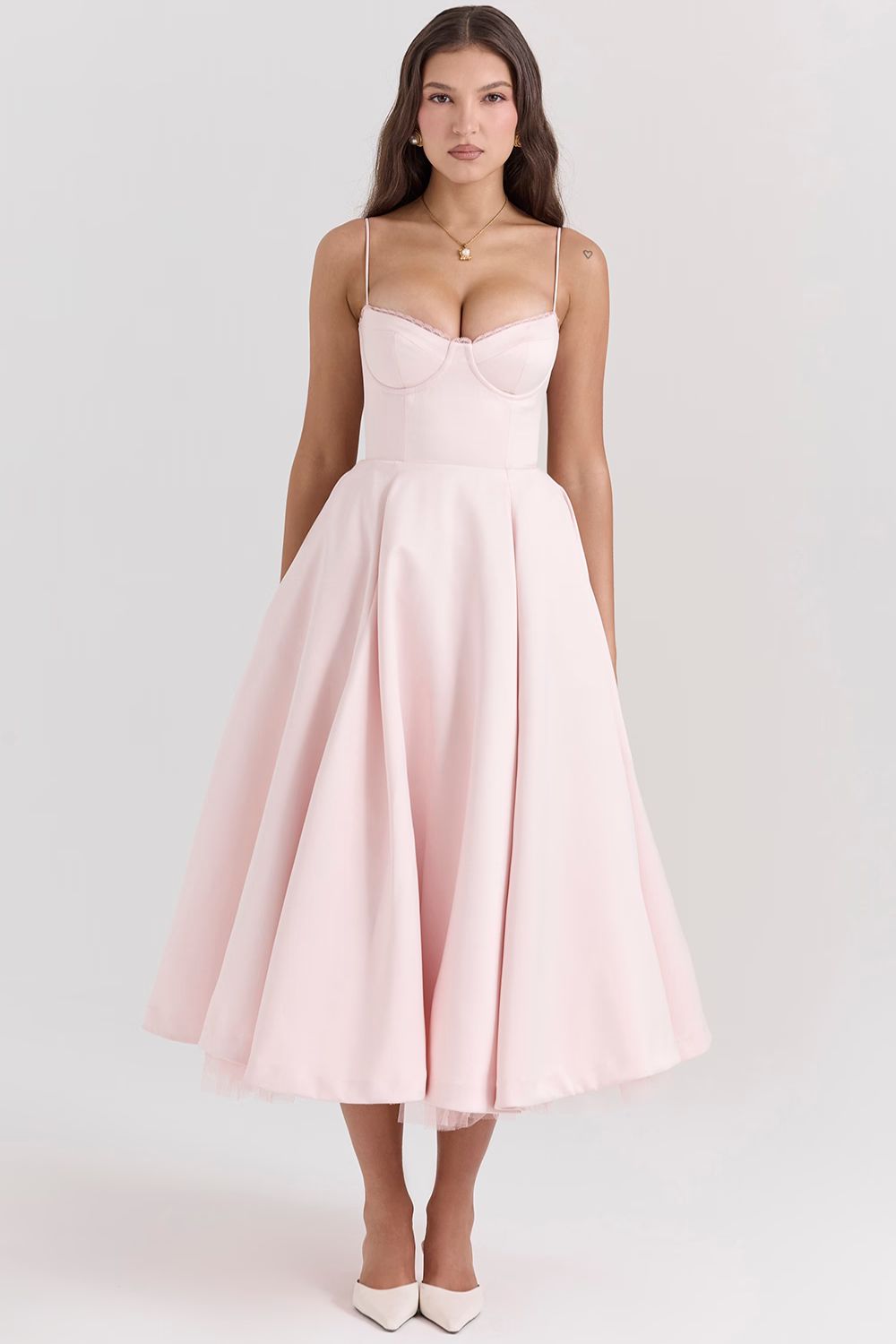 Daisy | Structured Bodice Luxurious Satin Corset Midi Dress