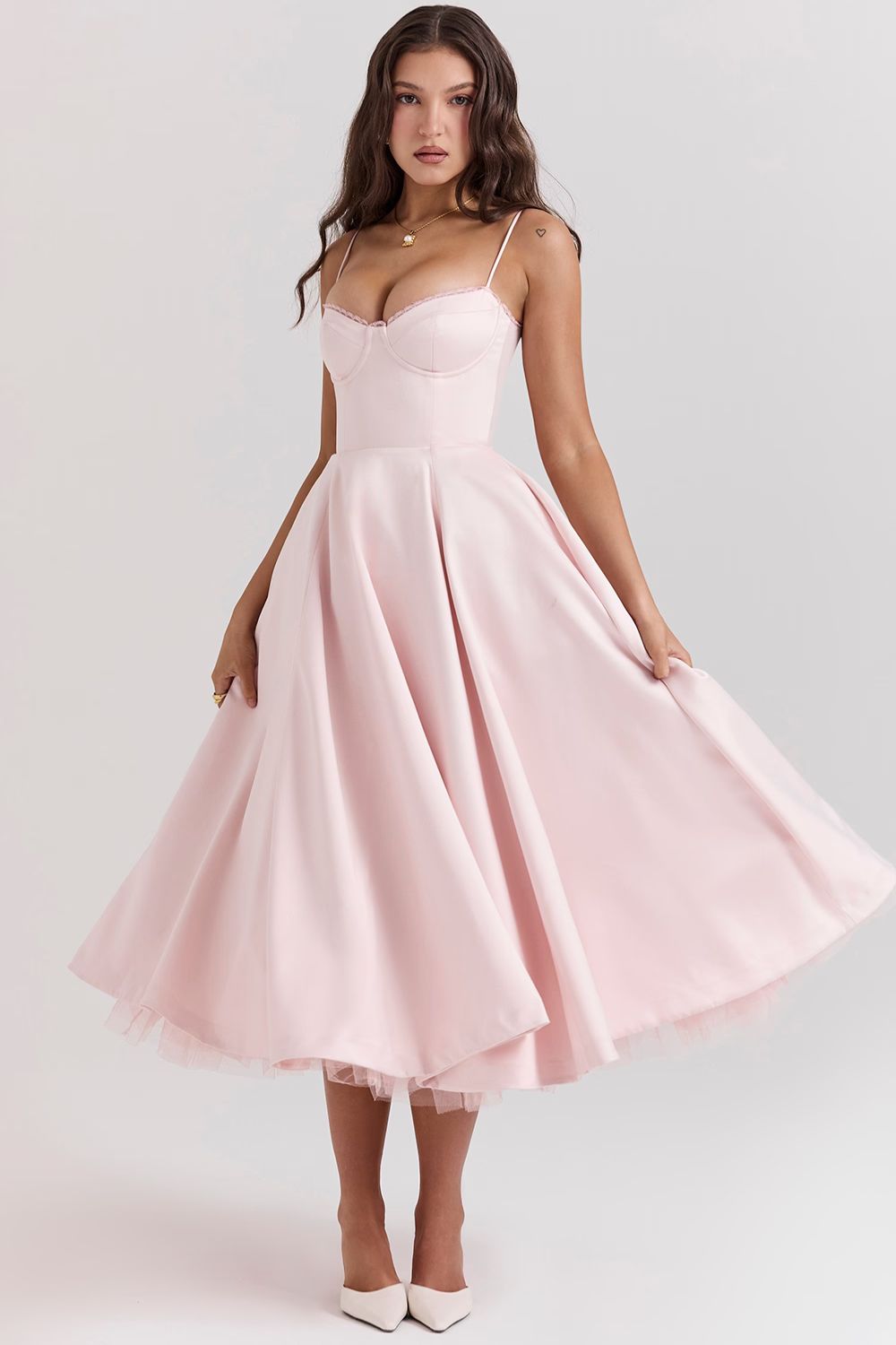 Daisy | Structured Bodice Luxurious Satin Corset Midi Dress