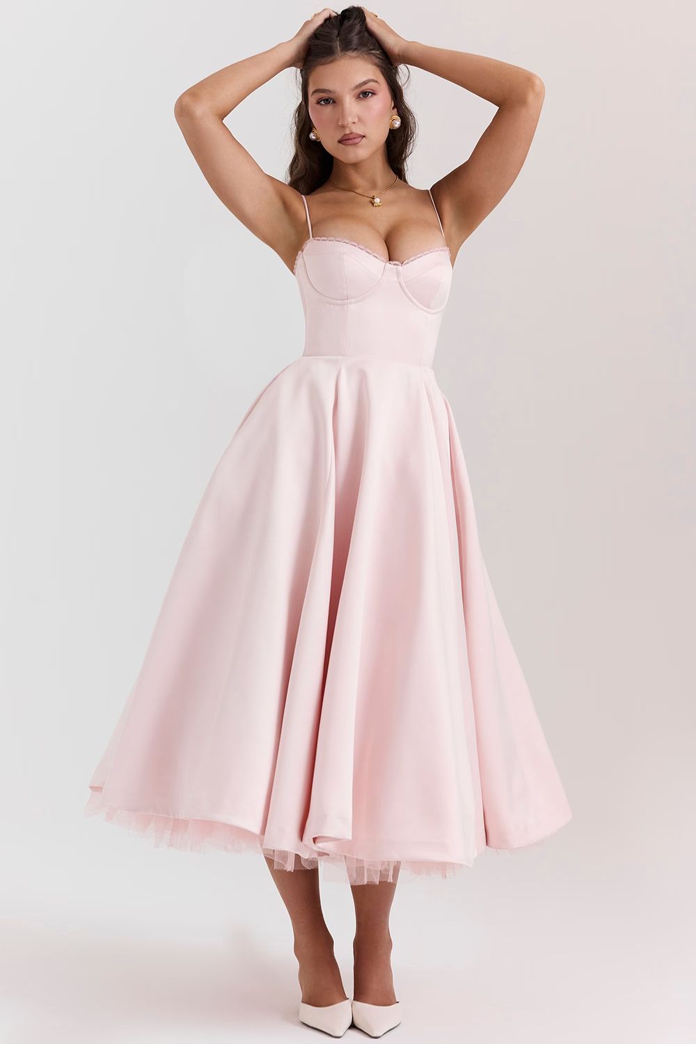 Daisy | Structured Bodice Luxurious Satin Corset Midi Dress