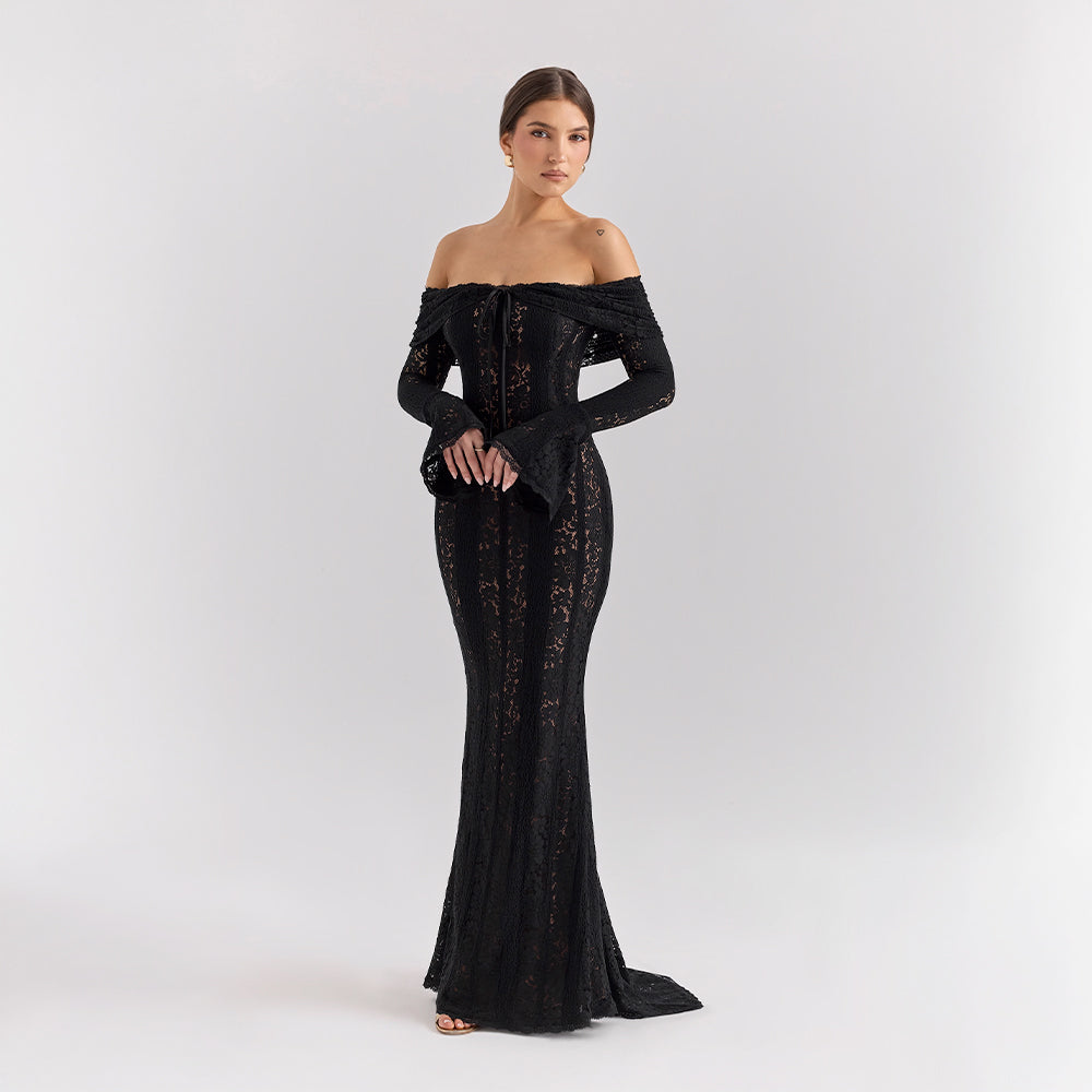 Lissy | Bell Sleeve Lace Off-Shoulder Maxi Dress